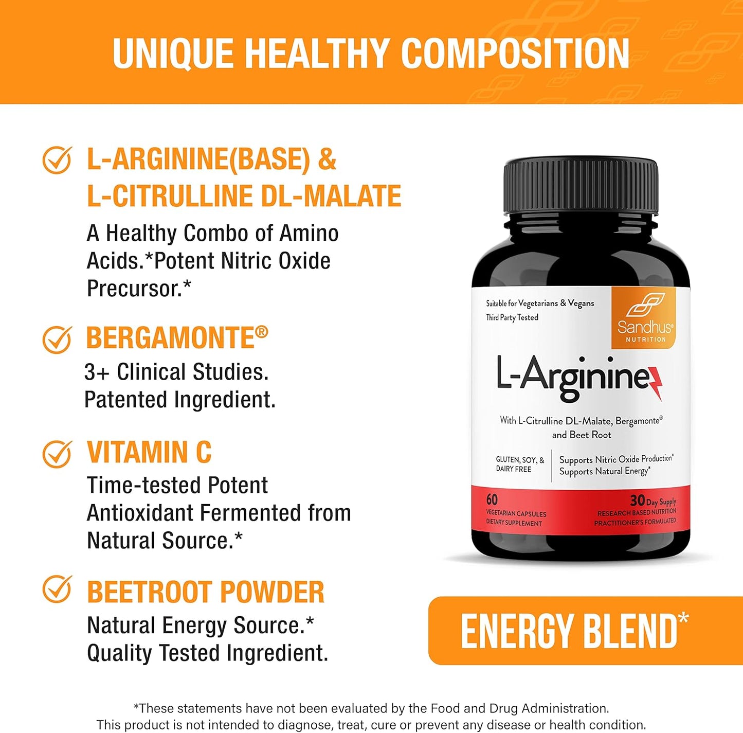 Premium L-Arginine Supplement for Improved Blood Flow & Vascular Health | Made in USA | 30 Day Supply | Workout Support for Men & Women