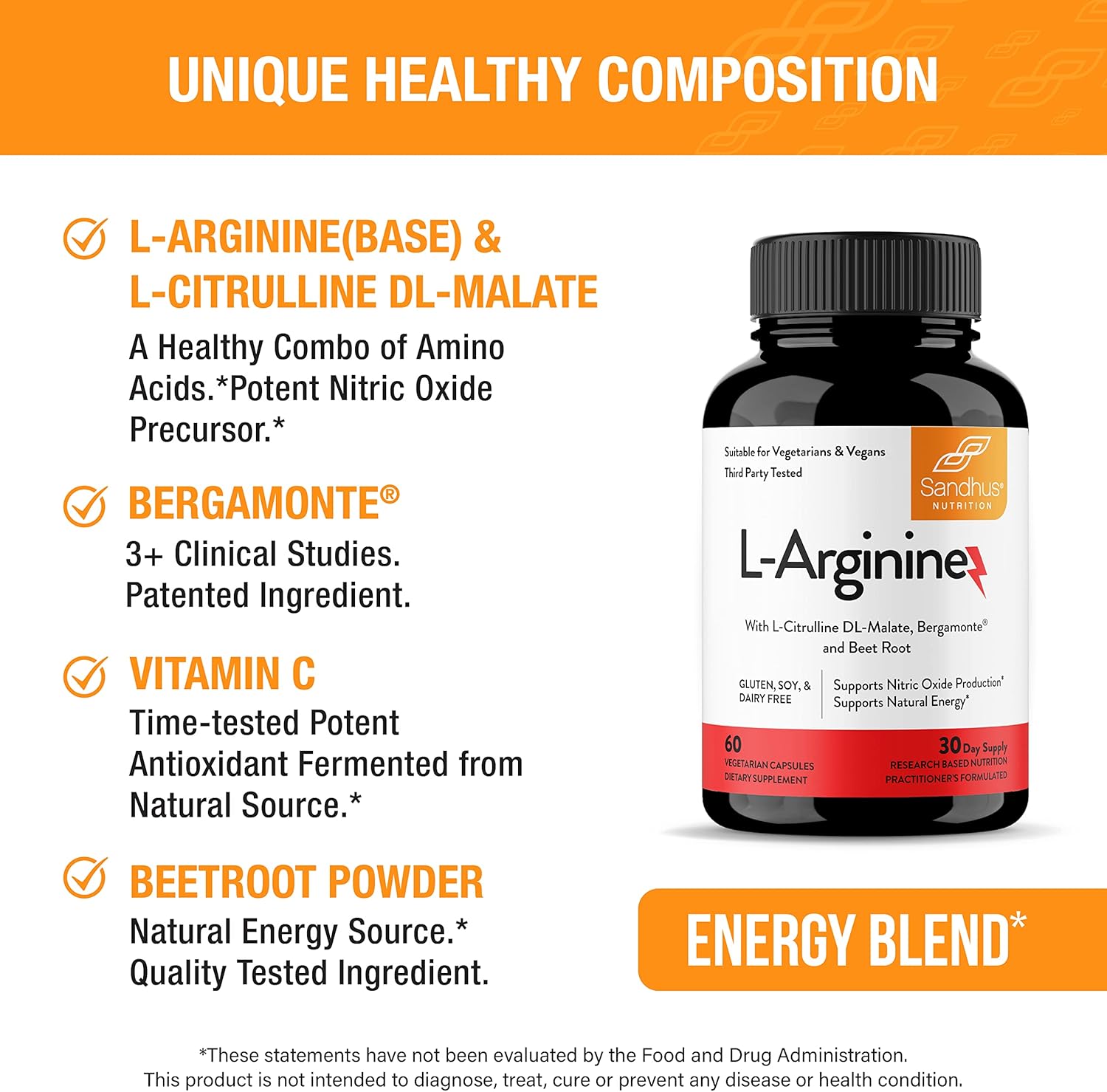 Premium L-Arginine Supplement for Improved Blood Flow & Vascular Health | Made in USA | 30 Day Supply | Workout Support for Men & Women