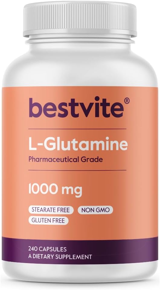 Premium L-Glutamine Supplement 1000mg (240 Caps) - Free Form, Non-GMO, Gluten Free - Pure, Maximum Strength Glutamine Capsules