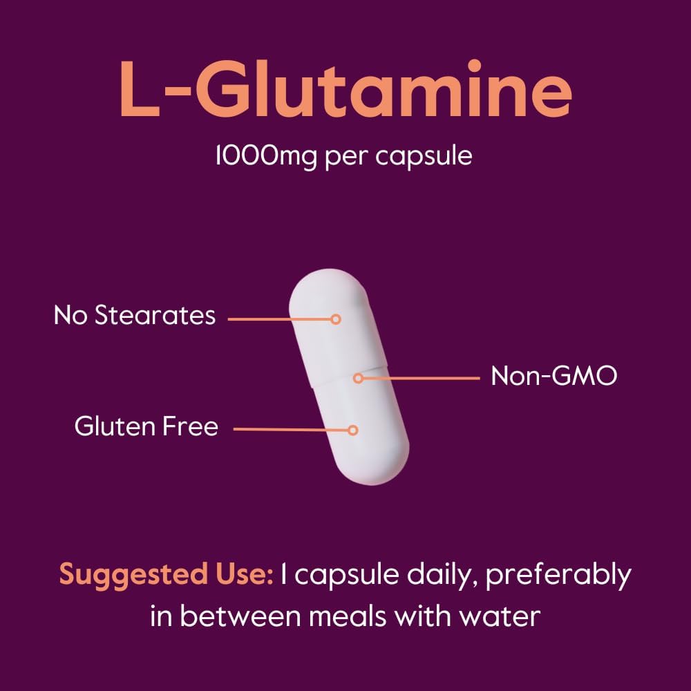 Premium L-Glutamine Supplement 1000mg (240 Caps) - Free Form, Non-GMO, Gluten Free - Pure, Maximum Strength Glutamine Capsules