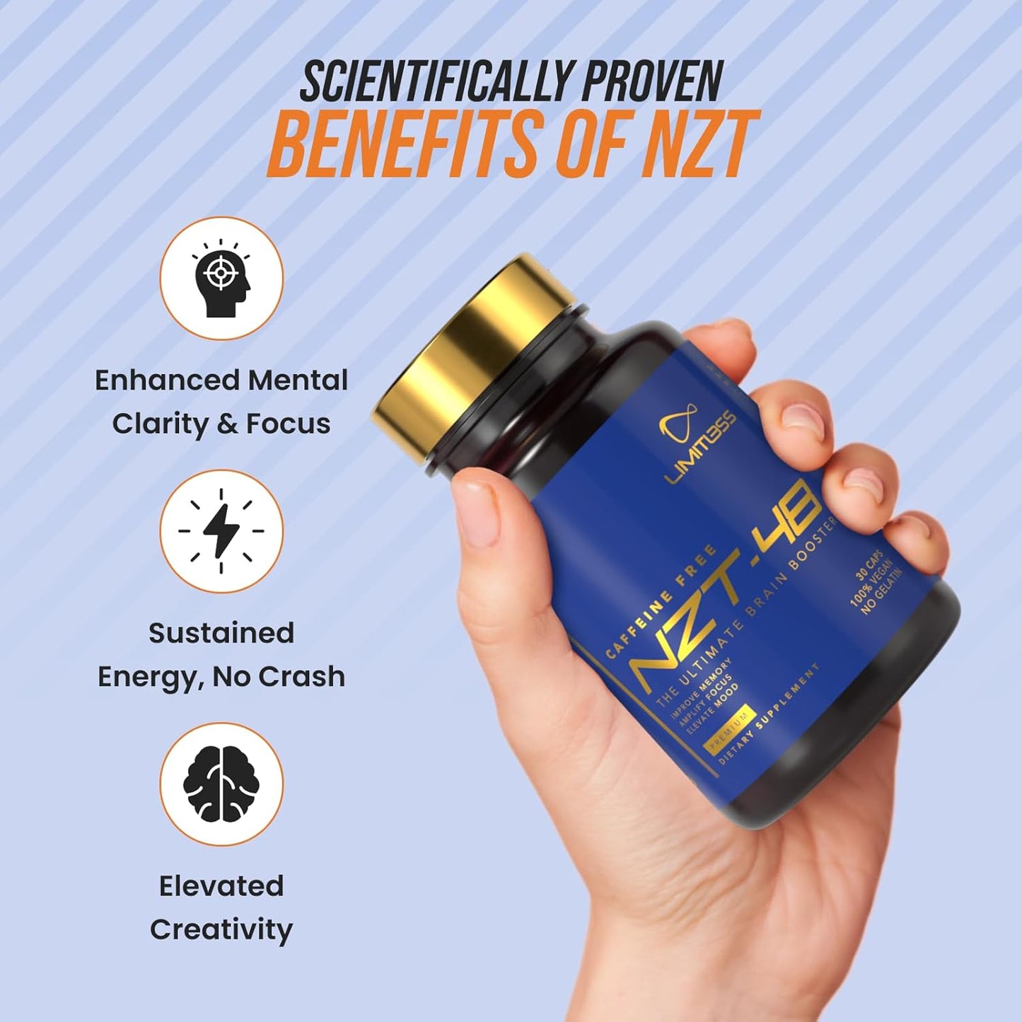 Premium Lions Mane Brain Booster Capsules - Nootropic Memory and Focus Supplements - Natural Energy with Phosphatidylserine - 30 Servings
