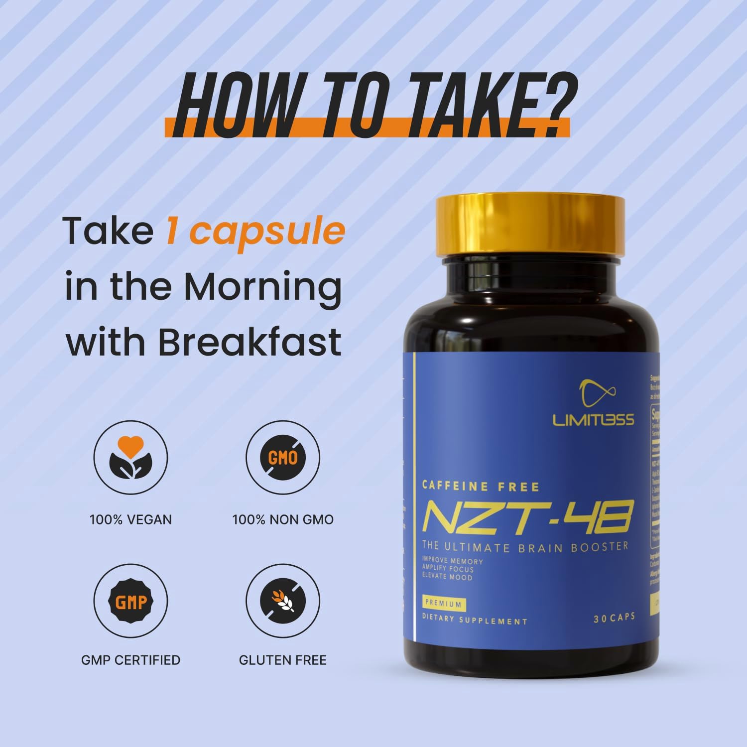 Premium Lions Mane Brain Booster Capsules - Nootropic Memory and Focus Supplements - Natural Energy with Phosphatidylserine - 30 Servings