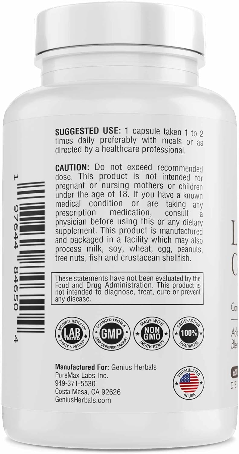 Premium Lions Mane Complex Supplement - 4:1 Extract for Brain Health, Cognitive & Memory Support - 60 Capsules