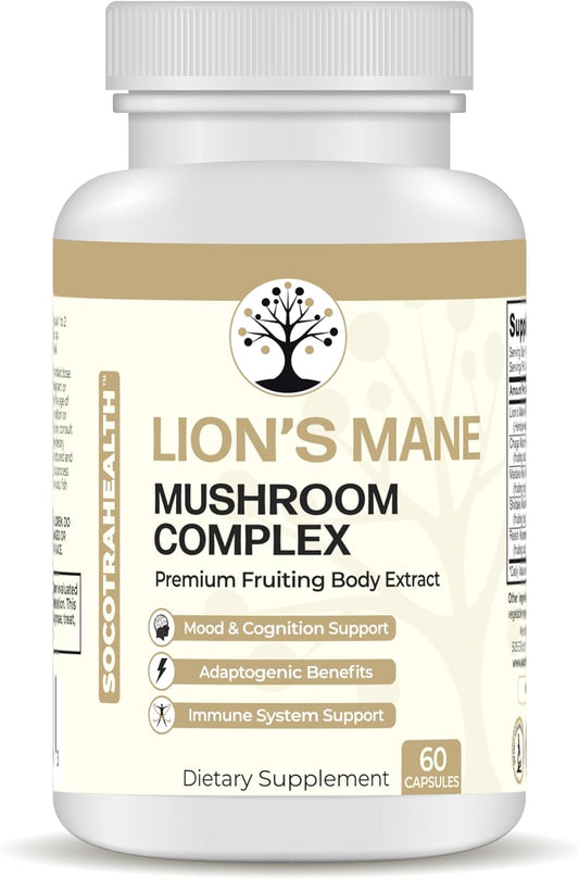 Premium Lions Mane Mushroom Supplement with Chaga, Maitake, Shiitake & Reishi - Mood, Brain, Immune Support - Non-GMO - 60 Vegan Capsules