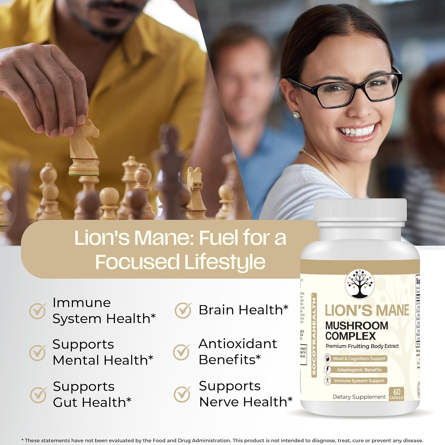 Premium Lions Mane Mushroom Supplement with Chaga, Maitake, Shiitake & Reishi - Mood, Brain, Immune Support - Non-GMO - 60 Vegan Capsules