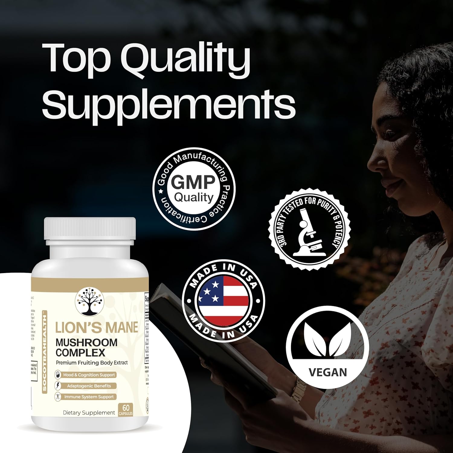 Premium Lions Mane Mushroom Supplement with Chaga, Maitake, Shiitake & Reishi - Mood, Brain, Immune Support - Non-GMO - 60 Vegan Capsules