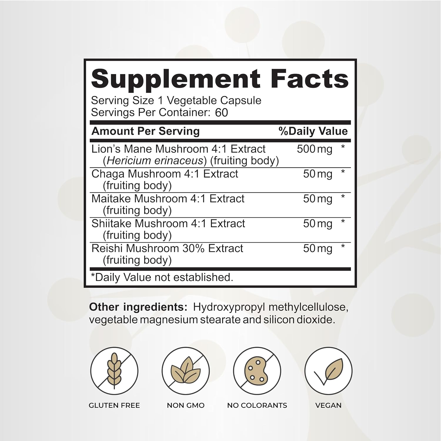 Premium Lions Mane Mushroom Supplement with Chaga, Maitake, Shiitake & Reishi - Mood, Brain, Immune Support - Non-GMO - 60 Vegan Capsules