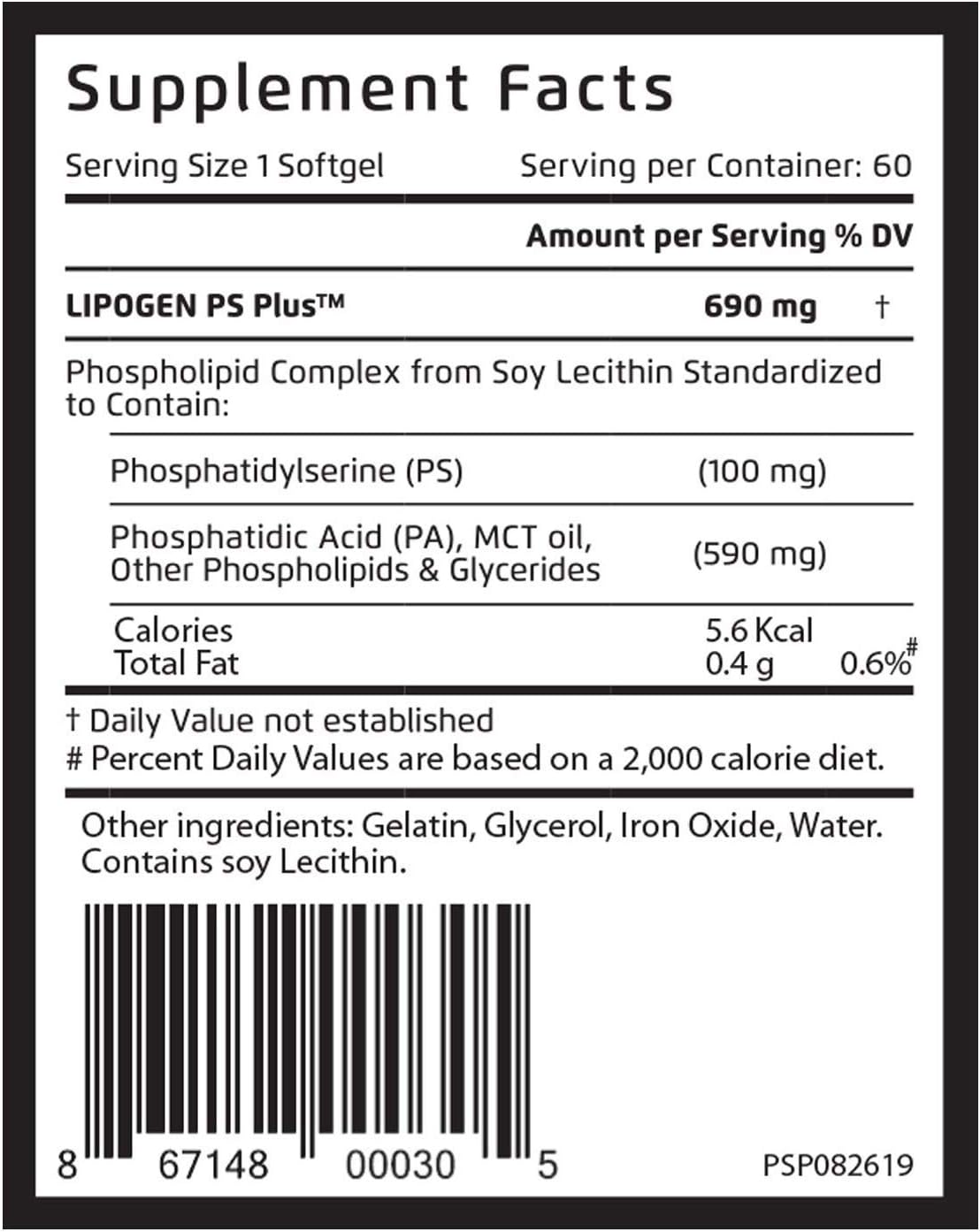 Premium Lipogen PS Plus Brain Supplements - Nootropic for Memory, Focus, and Brain Health - 60 Softgels, One Month Supply