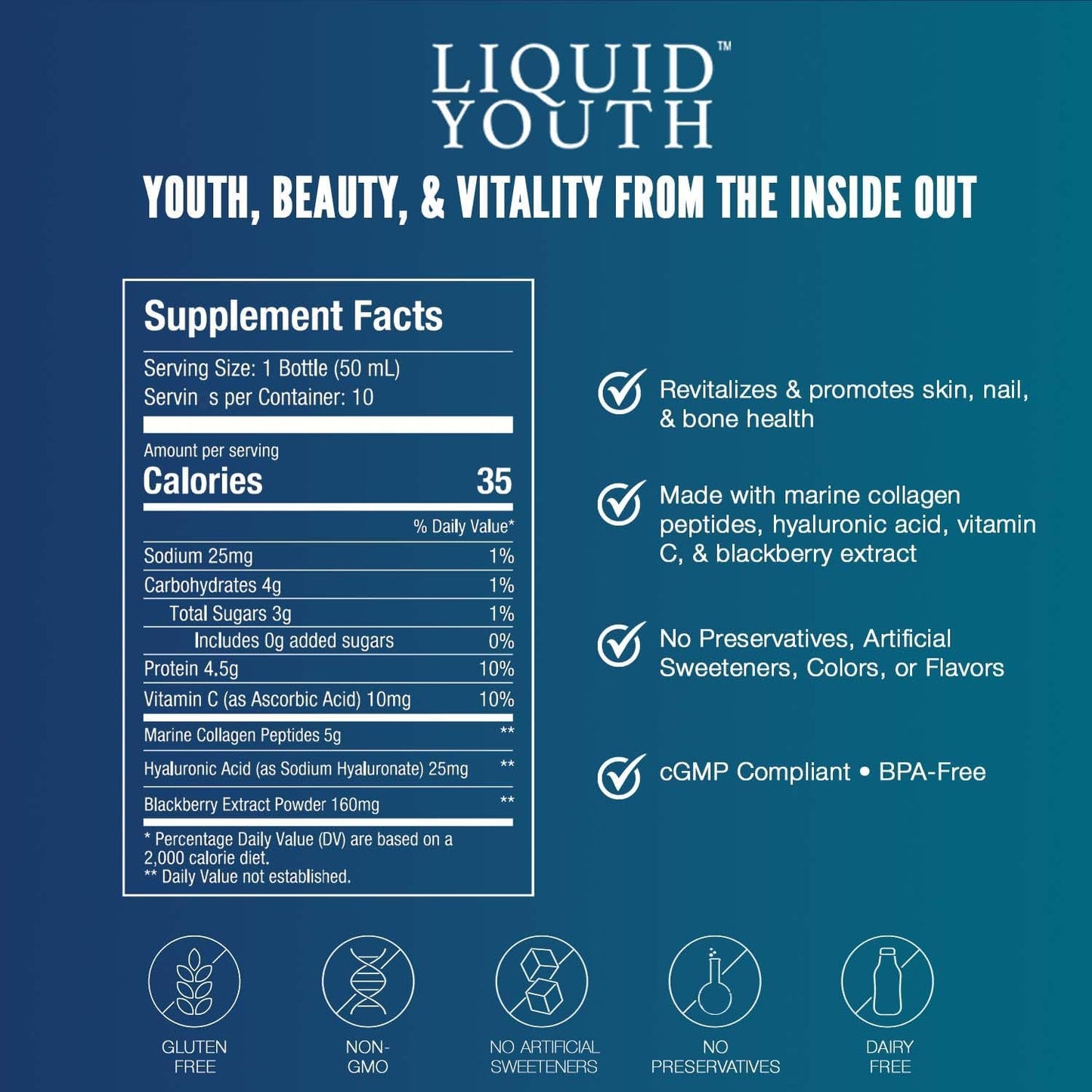 Premium Liquid Marine Collagen Shot for Hair, Skin, Nail, Bone & Joint Health - Very Berry Flavor - Travel-Friendly - 10 Servings