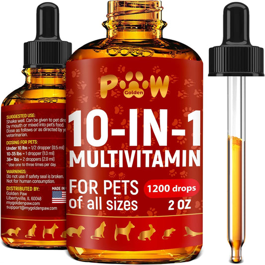 Premium Liquid Multivitamin for Cats and Dogs | 10-in-1 Formula with Vitamin B Complex | Cranberry Supplement for Urinary Health | Supports Digestion, Breathing, and Mobility | All Ages | 2 Oz Bottle