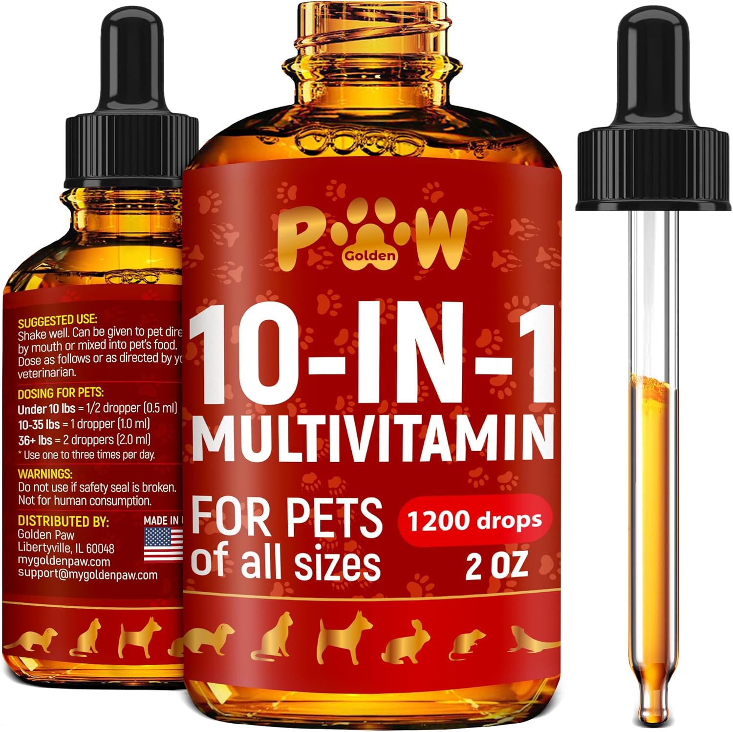 Premium Liquid Multivitamin for Cats and Dogs | 10-in-1 Formula with Vitamin B Complex | Cranberry Supplement for Urinary Health | Supports Digestion, Breathing, and Mobility | All Ages | 2 Oz Bottle