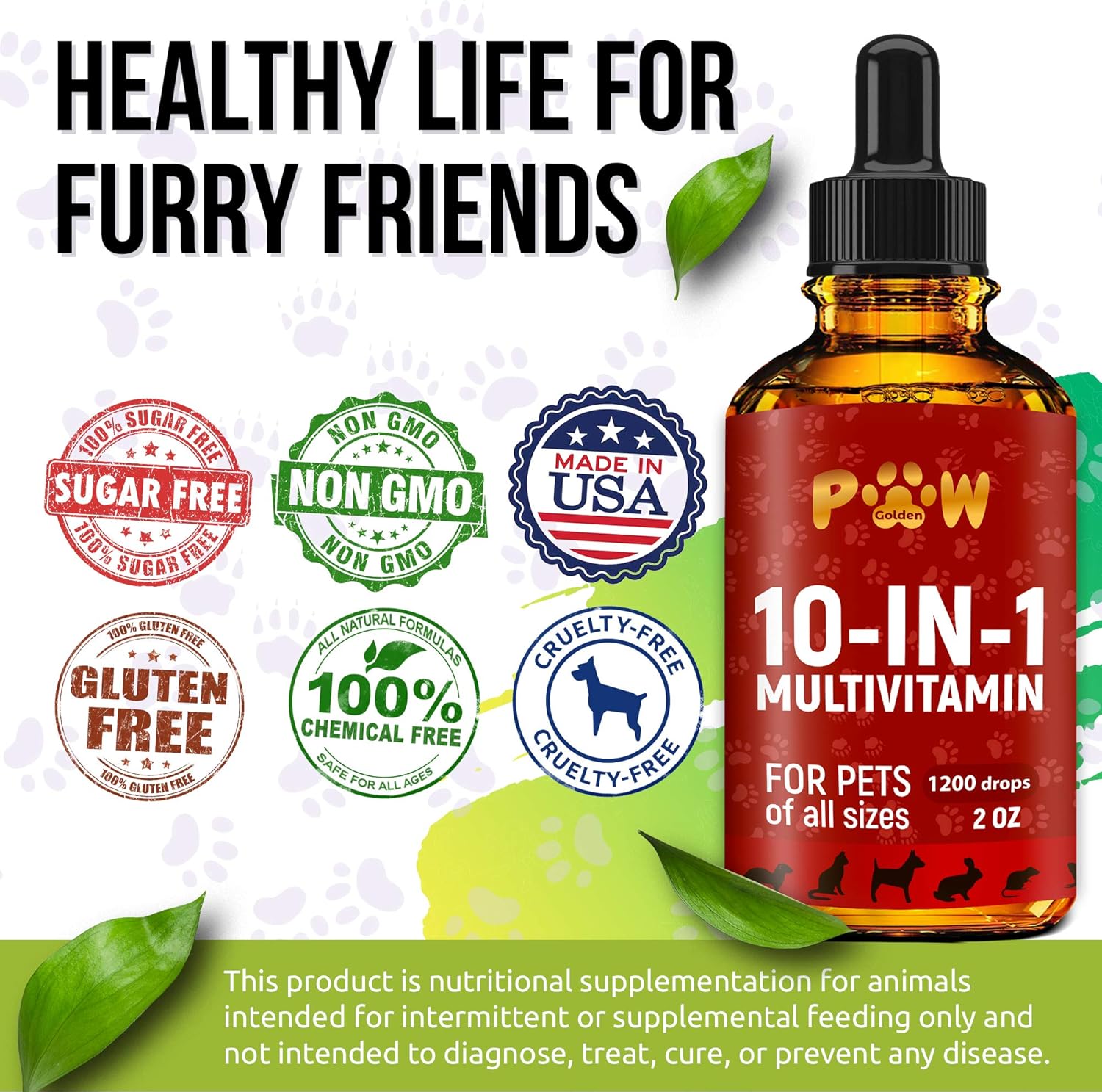 Premium Liquid Multivitamin for Cats and Dogs | 10-in-1 Formula with Vitamin B Complex | Cranberry Supplement for Urinary Health | Supports Digestion, Breathing, and Mobility | All Ages | 2 Oz Bottle
