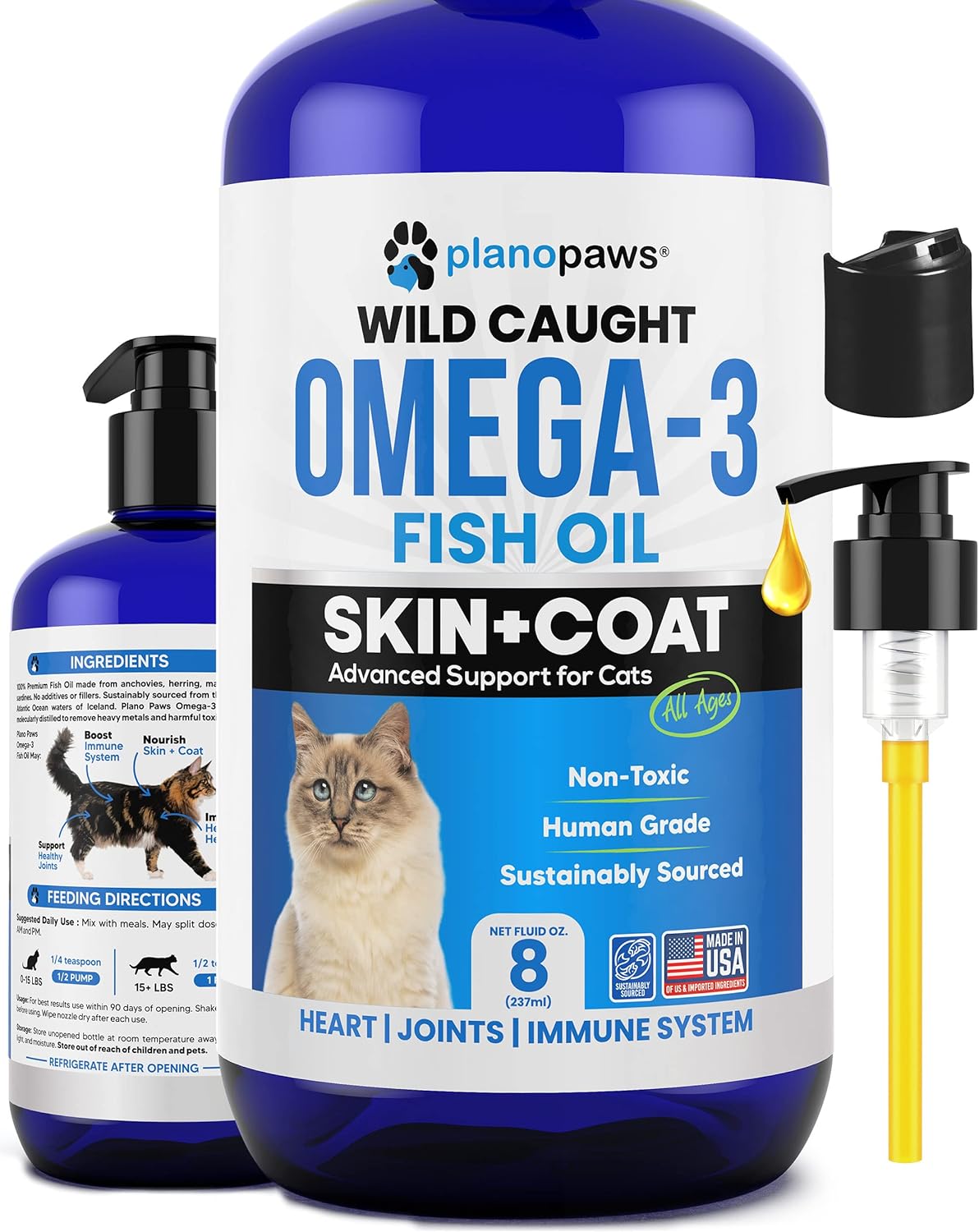 Premium Liquid Omega 3 Fish Oil Supplement for Cats - Supports Healthy Skin, Coat, and Joints - All-Natural Cat Health Formula - Rich in Essential Fatty Acids - Promotes Overall Wellness for Cats of All Ages