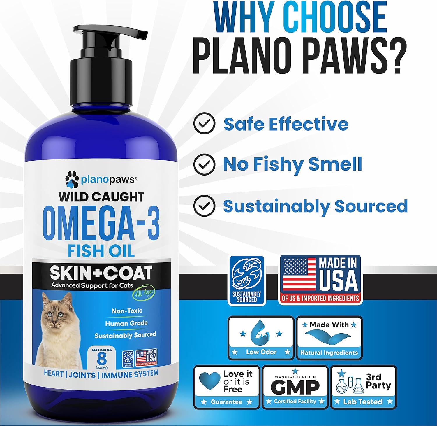 Premium Liquid Omega 3 Fish Oil Supplement for Cats - Supports Healthy Skin, Coat, and Joints - All-Natural Cat Health Formula - Rich in Essential Fatty Acids - Promotes Overall Wellness for Cats of All Ages