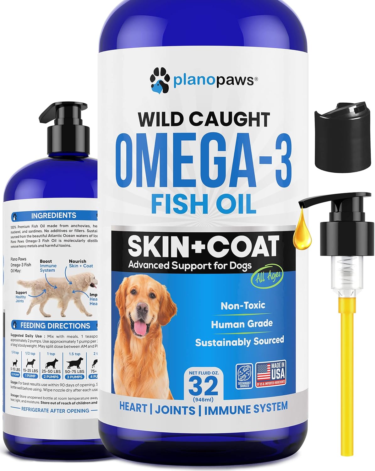 Premium Liquid Omega 3 Fish Oil Supplement for Dogs - Reduces Shedding & Itching - Supports Joint, Brain, Heart Health - Skin & Coat Care - Better Than Salmon Oil