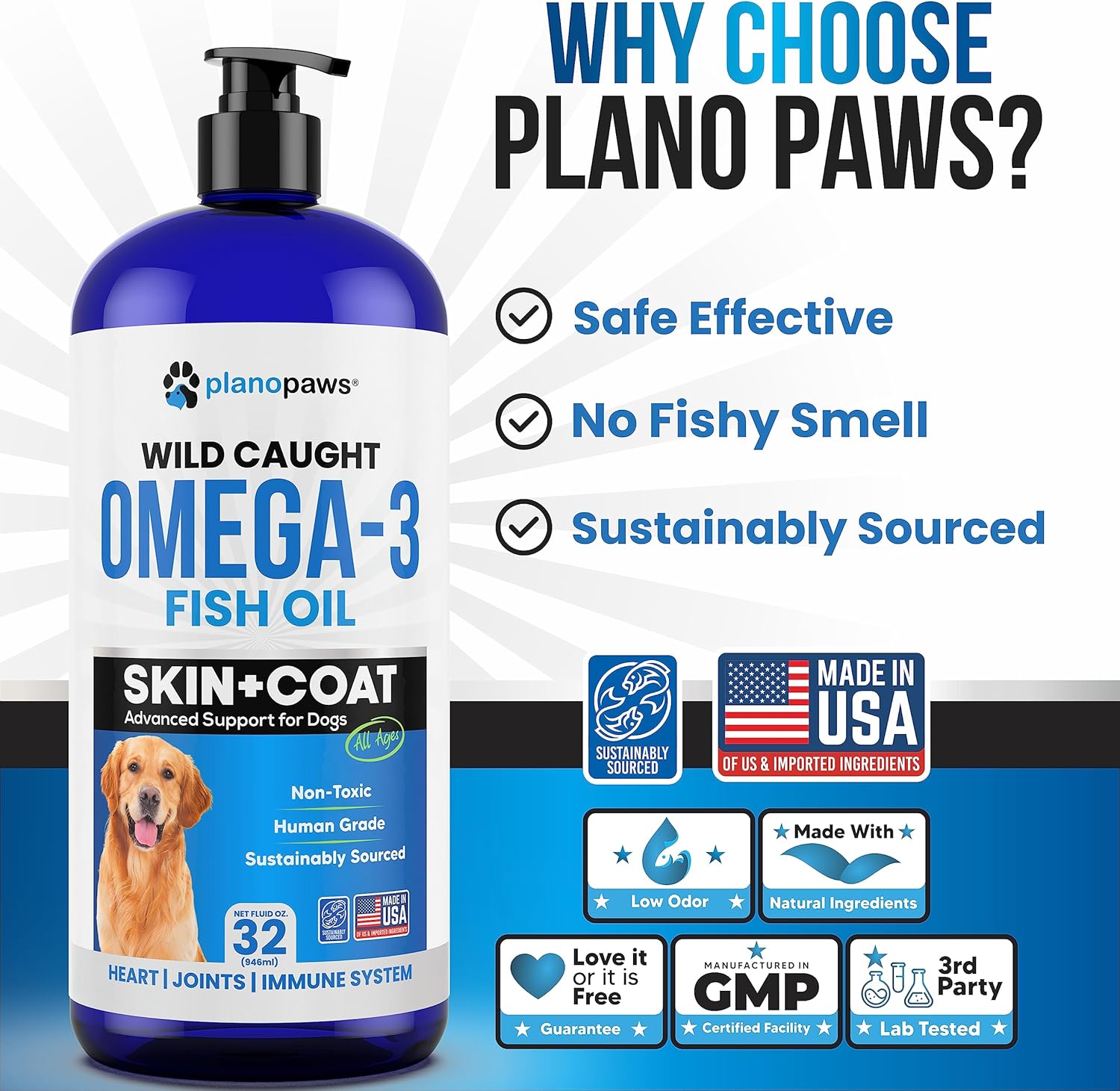 Premium Liquid Omega 3 Fish Oil Supplement for Dogs - Reduces Shedding & Itching - Supports Joint, Brain, Heart Health - Skin & Coat Care - Better Than Salmon Oil