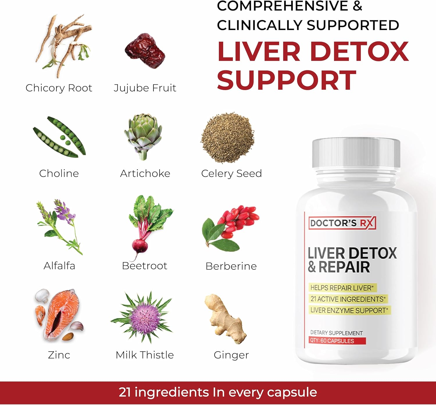 Premium Liver Cleanse & Detox Supplement - Doctor's Recommended Formula with 21 Powerful Ingredients | Enhance Liver Function & Repair Enzymes | 3rd Party Tested - 60 Capsules