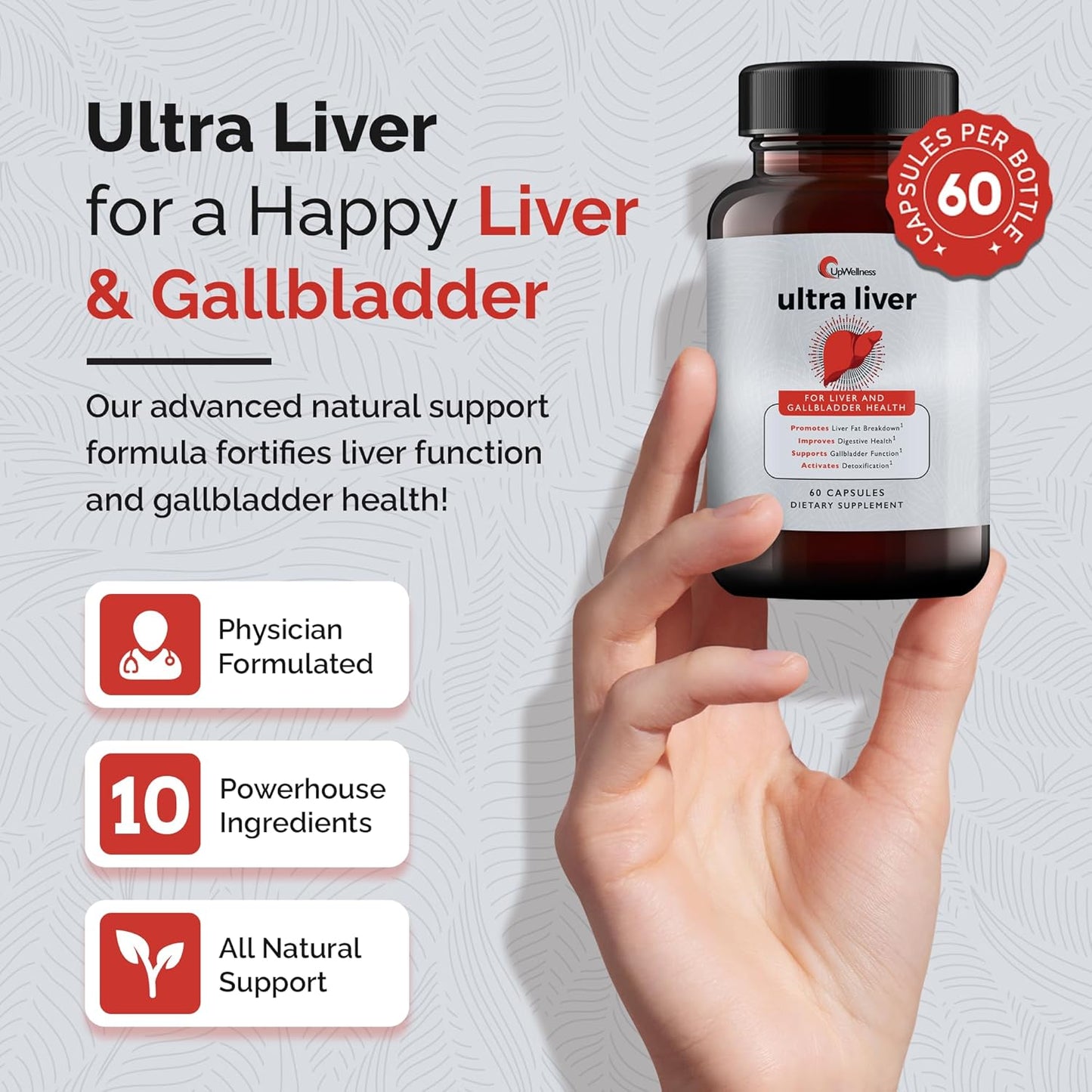 Premium Liver Health Supplement with TMG, NAC, Milk Thistle - Supports Gallbladder - 60 Capsules