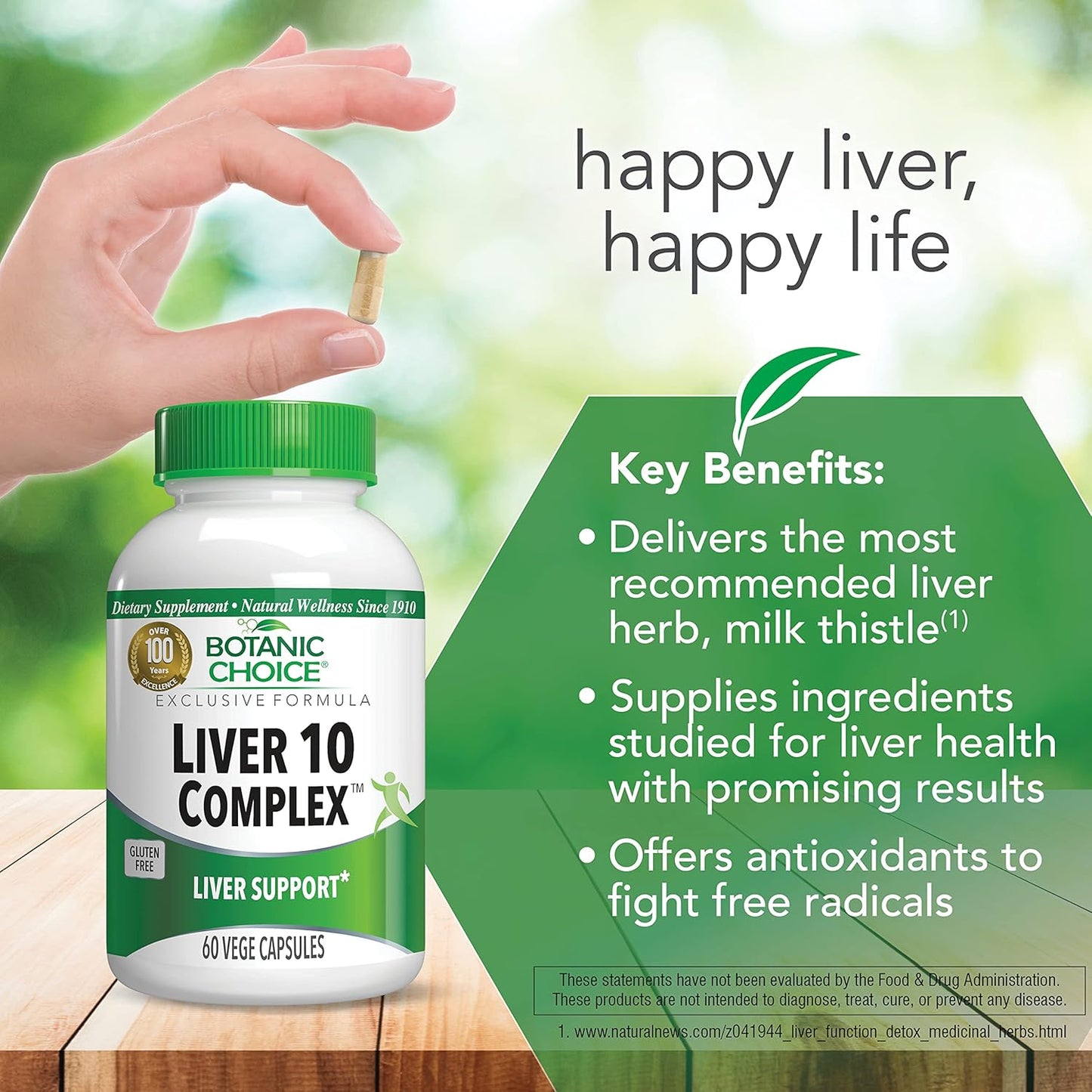 Premium Liver Health Support Supplement with Milk Thistle Extract, Lecithin, Curcumin - Botanic Choice Liver 10 Complex - 60 Pills