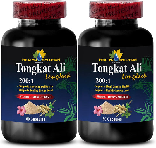Premium Longjack Extract for Men - Tongkat Ali Root 200:1 - Natural Booster Supplement - Organic Tongkat Ali - 120 Capsules x 2 Bottles