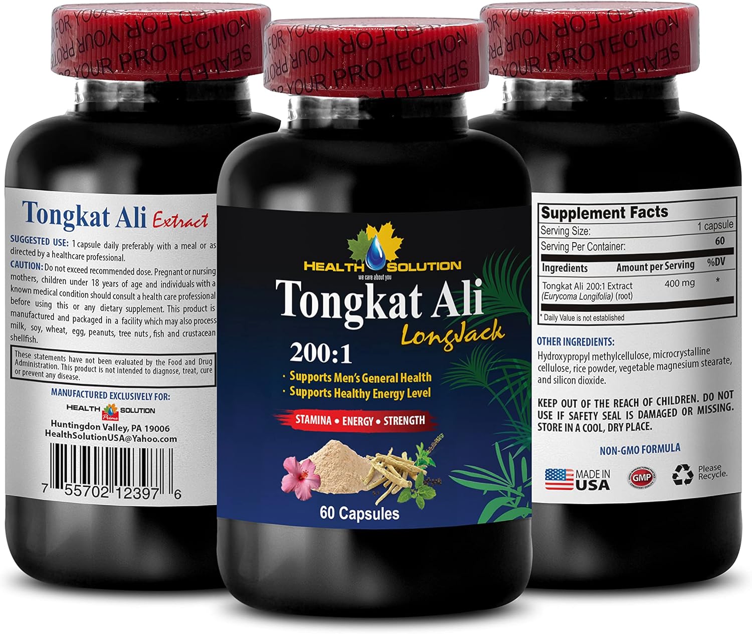 Premium Longjack Extract for Men - Tongkat Ali Root 200:1 - Natural Booster Supplement - Organic Tongkat Ali - 120 Capsules x 2 Bottles