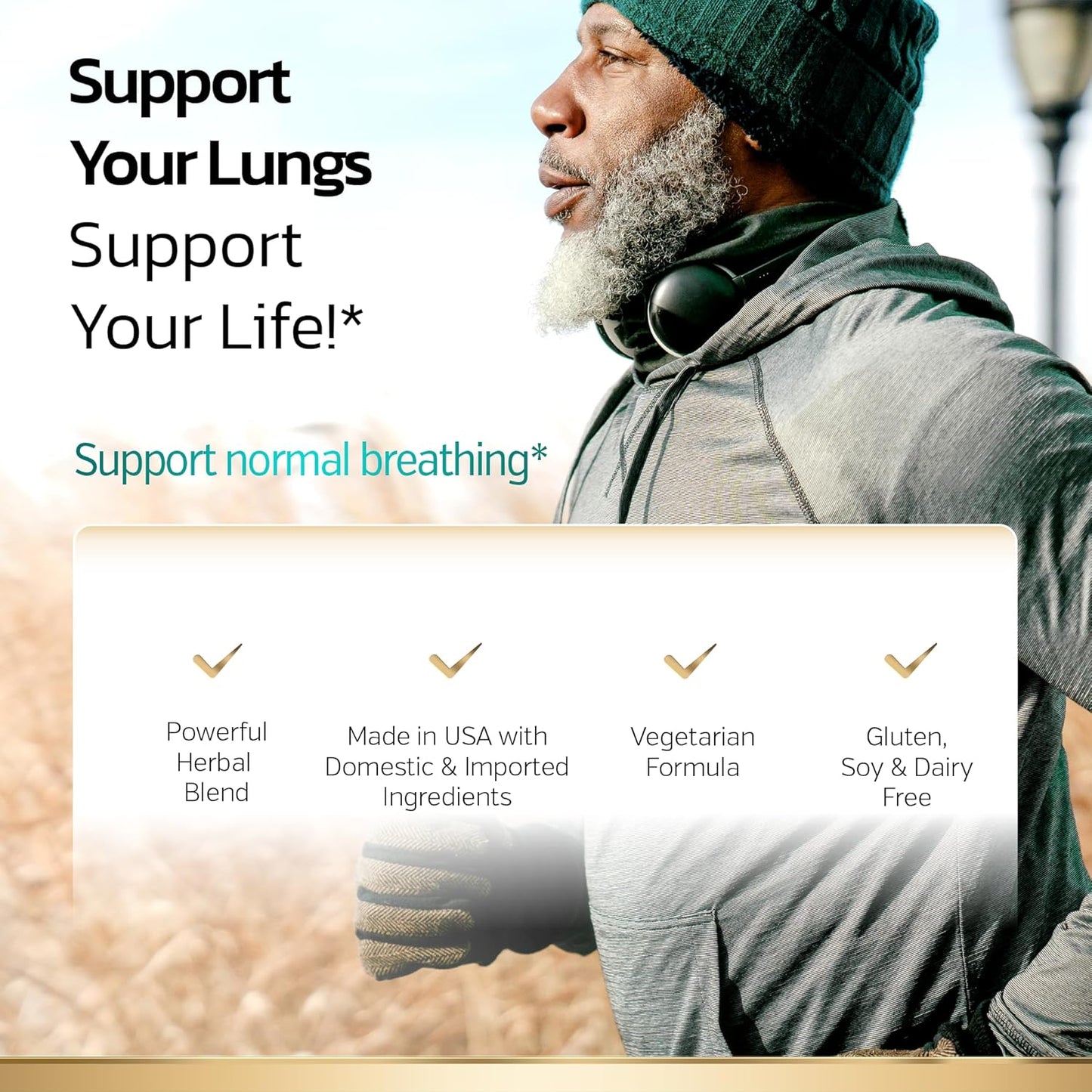 Premium Lung Support Supplement with Mullein Leaf, NAC, Bromelain & Boswellia - Respiratory Health Formula for Breathing & Bronchial Health - 60 Capsules