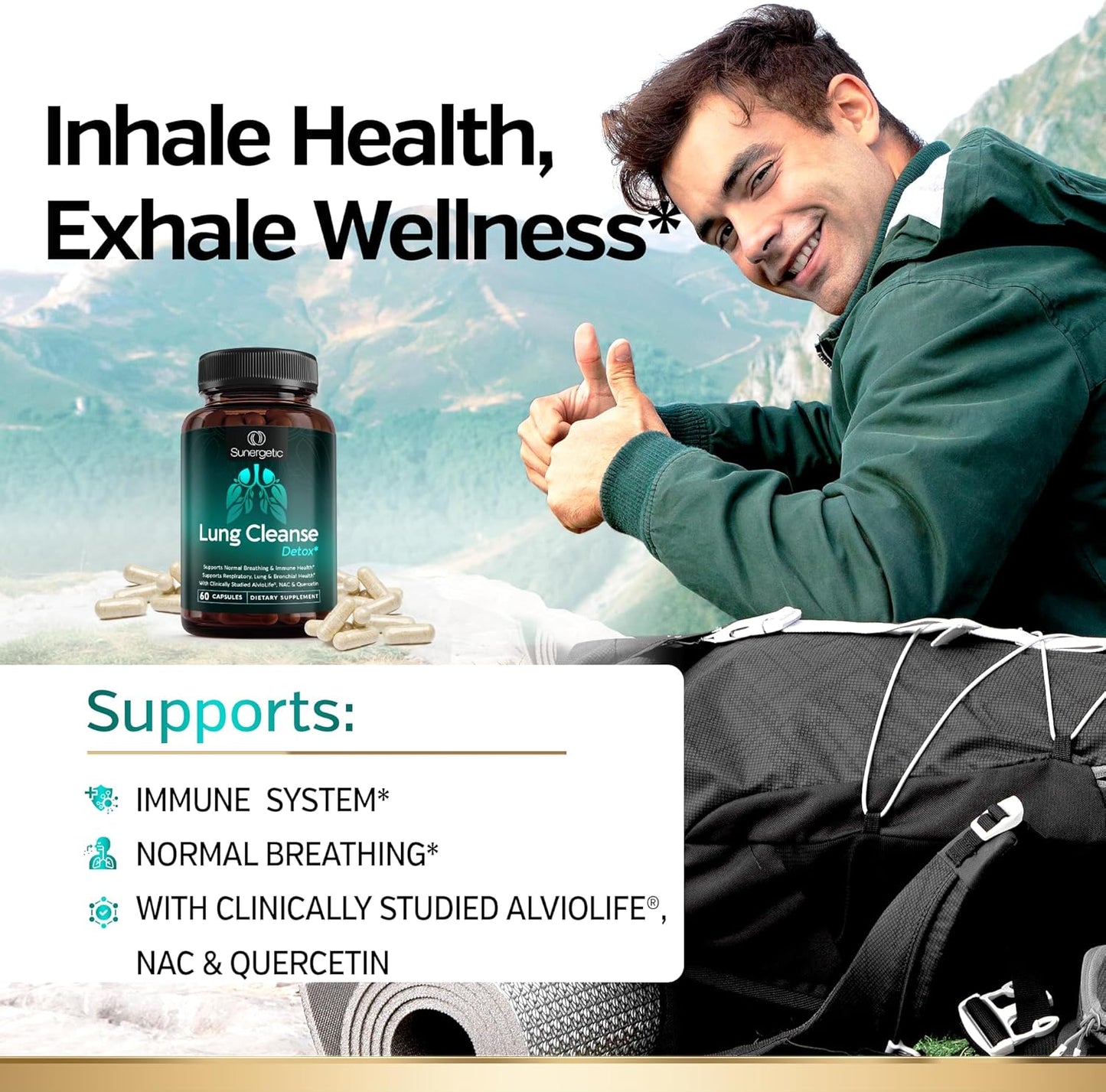 Premium Lung Support Supplement with Mullein Leaf, NAC, Bromelain & Boswellia - Respiratory Health Formula for Breathing & Bronchial Health - 60 Capsules
