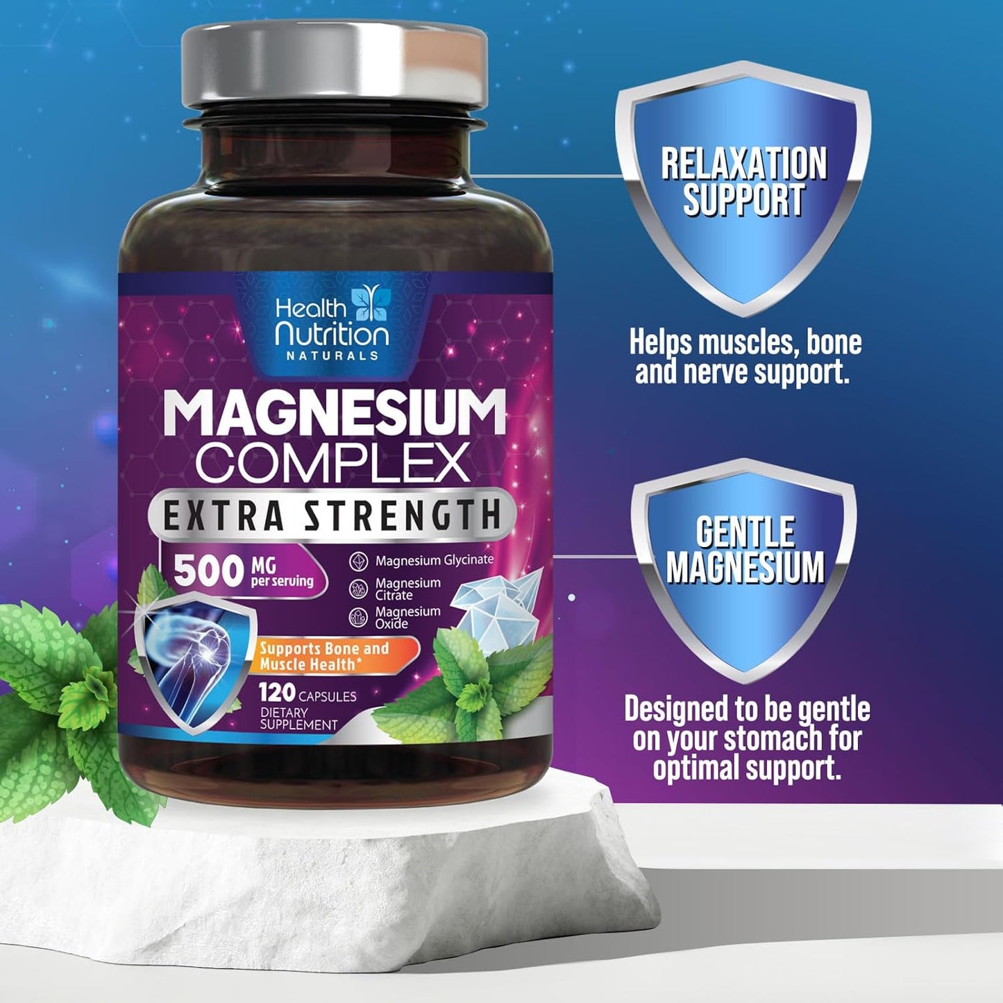 Premium Magnesium Citrate Capsules 500mg - Muscle, Nerve, Bone & Heart Health Support - High Absorption Complex - Gluten Free - Non-GMO - 120 Capsules