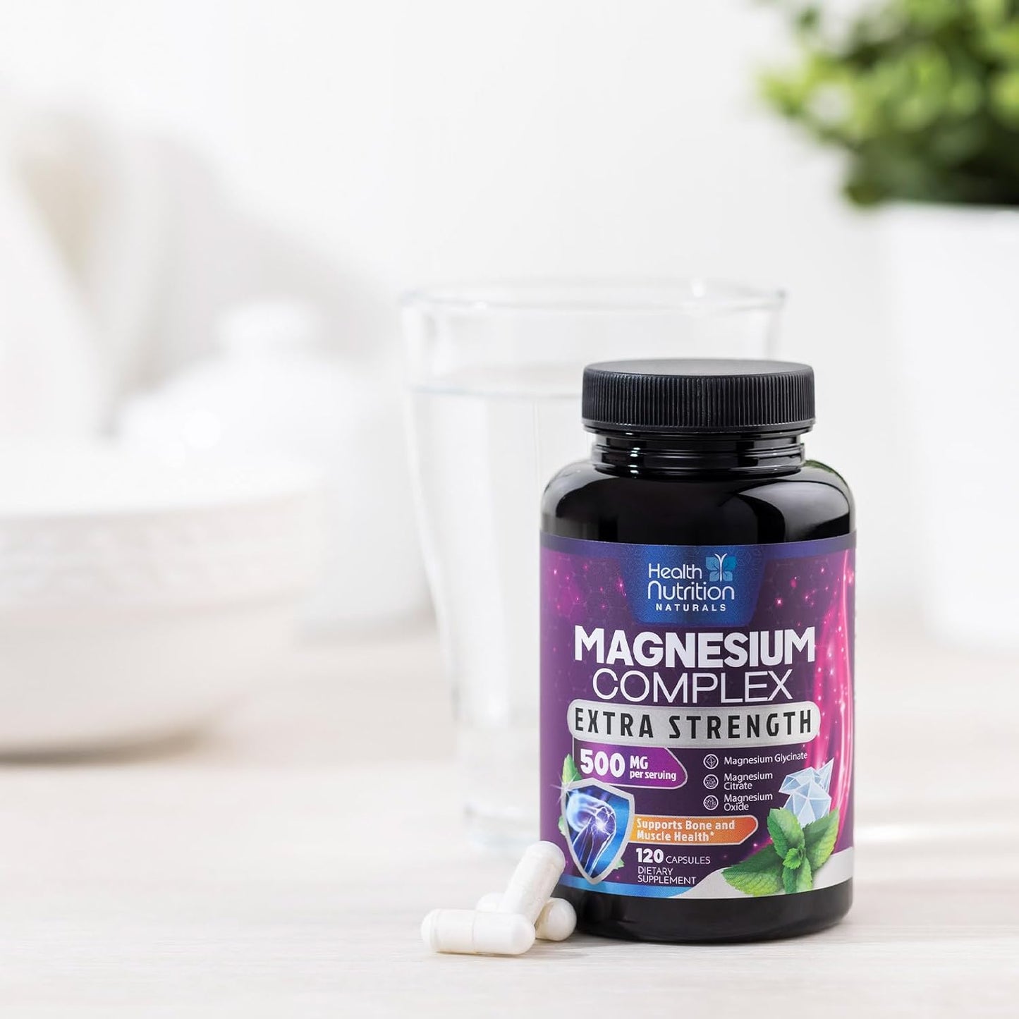 Premium Magnesium Citrate Capsules 500mg - Muscle, Nerve, Bone & Heart Health Support - High Absorption Complex - Gluten Free - Non-GMO - 120 Capsules