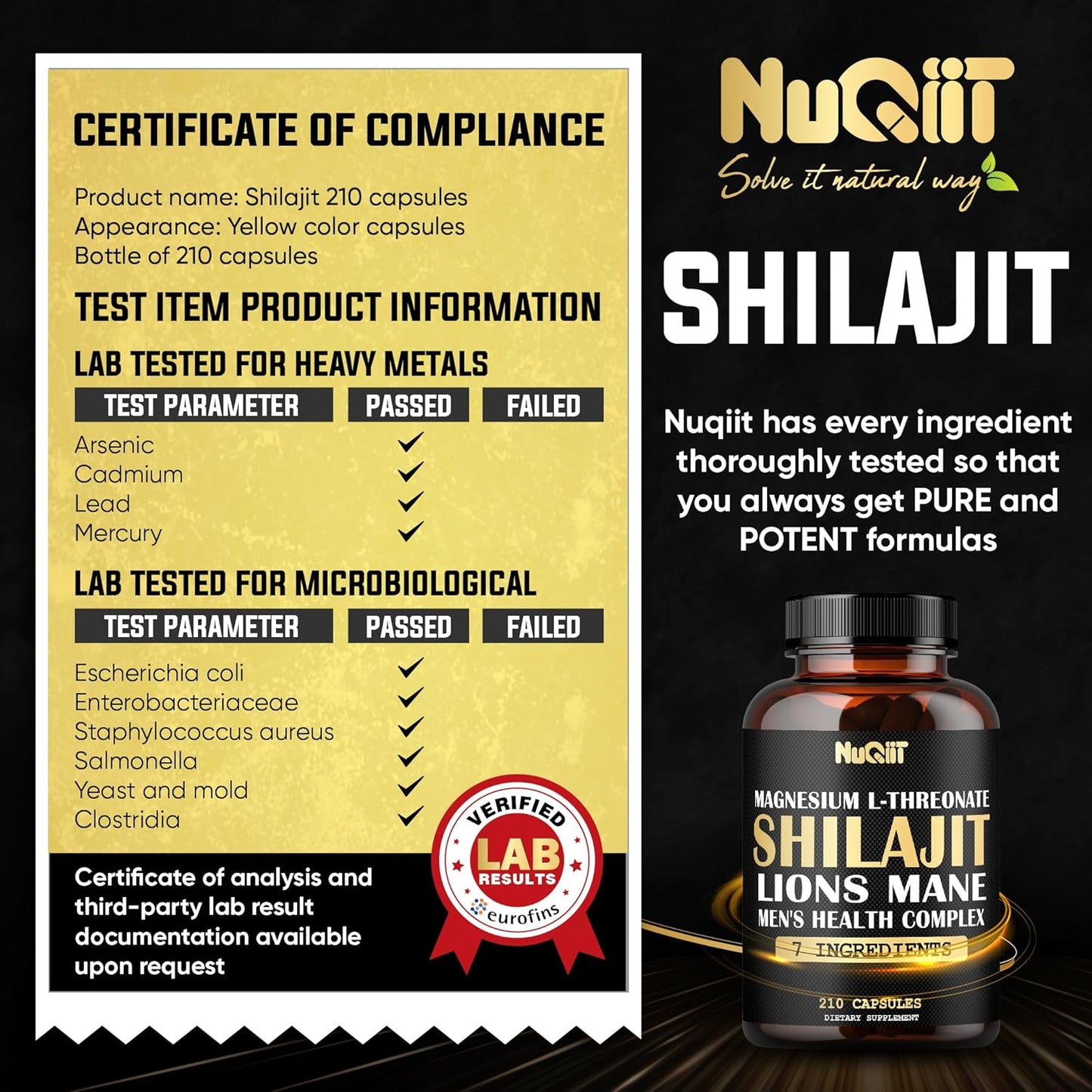 Premium Male's Health Complex Capsules with Magnesium L-Threonate, Lions Mane, Shilajit, Ashwagandha, Maca Root & More - 210 Capsules for Immune, Brain Health, Energy