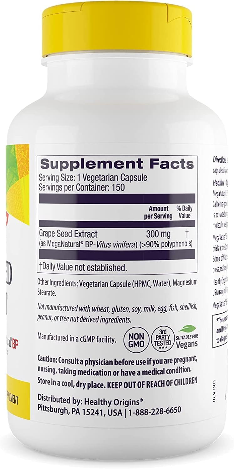 Premium MegaNatural BP-Grape Seed Extract Capsules 300mg - Blood Flow Support - Non-GMO & Gluten-Free - 150 Veggie Capsules