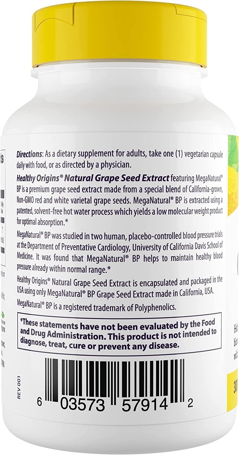 Premium MegaNatural BP-Grape Seed Extract Capsules - 300mg - Blood Flow & Cardio Support - Non-GMO - Gluten-Free - 60 Veg Caps