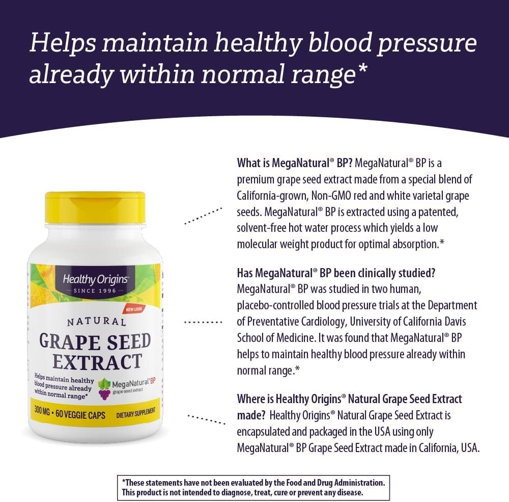 Premium MegaNatural BP-Grape Seed Extract Capsules - 300mg - Blood Flow & Cardio Support - Non-GMO - Gluten-Free - 60 Veg Caps