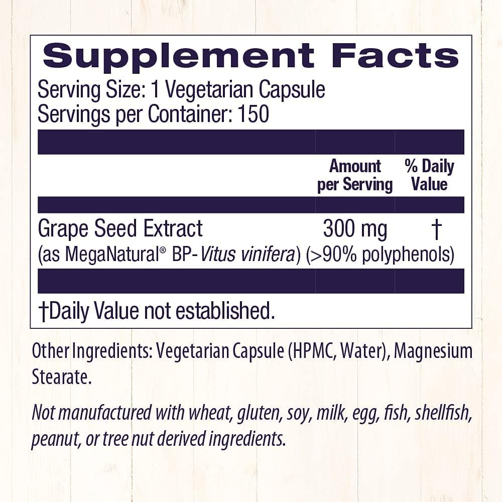 Premium MegaNatural BP-Grape Seed Extract Capsules 300mg - Blood Flow Support - Non-GMO & Gluten-Free - 150 Veggie Capsules