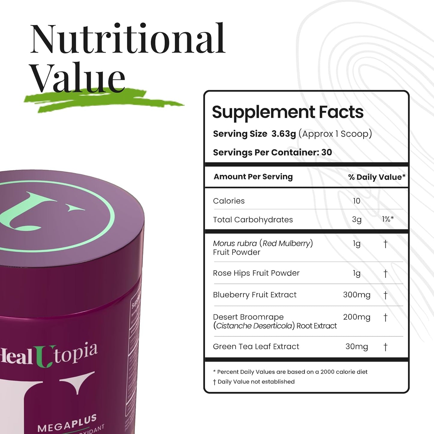Premium MegaPlus Super Antioxidant Supplement with Mulberry, Cistanche, Green Tea, Rosehip, and Blueberry Extracts - Immune, Heart, and Joint Support - Non-GMO - Made in USA - 30 Servings