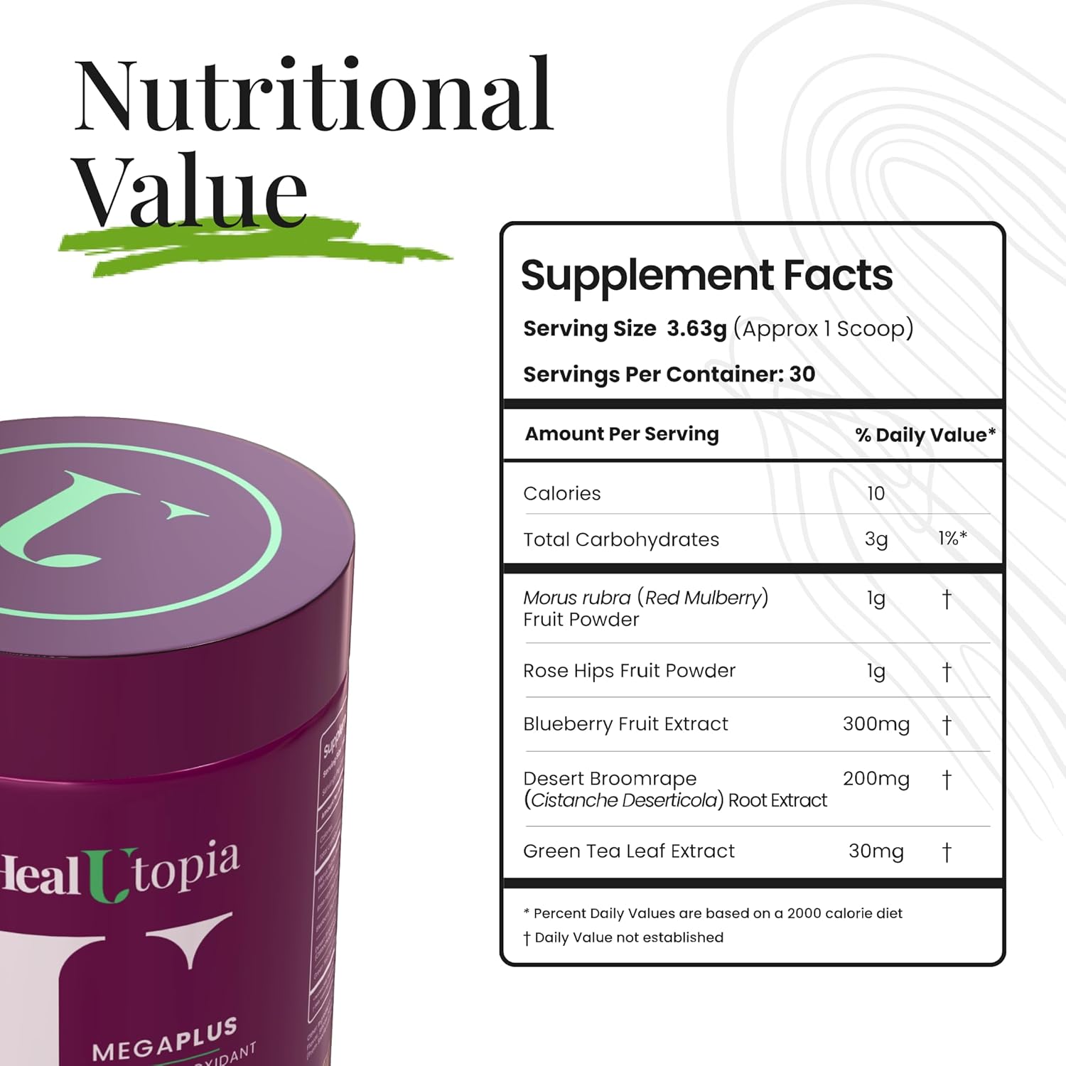 Premium MegaPlus Super Antioxidant Supplement with Mulberry, Cistanche, Green Tea, Rosehip, and Blueberry Extracts - Immune, Heart, and Joint Support - Non-GMO - Made in USA - 30 Servings