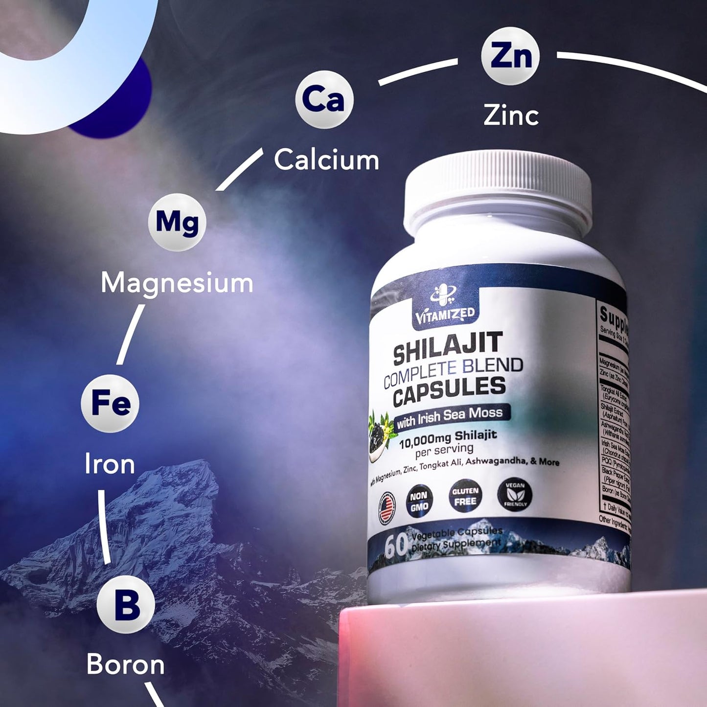 Premium Men's Vitality Supplement - 10,000mg Pure Himalayan Shilajit with Ashwagandha, Tongkat Ali, Sea Moss & More | Boost Stamina, Metabolism & Energy - 60 Capsules