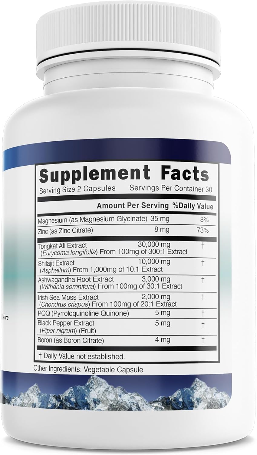 Premium Men's Vitality Supplement - 10,000mg Pure Himalayan Shilajit with Ashwagandha, Tongkat Ali, Sea Moss & More | Boost Stamina, Metabolism & Energy - 60 Capsules