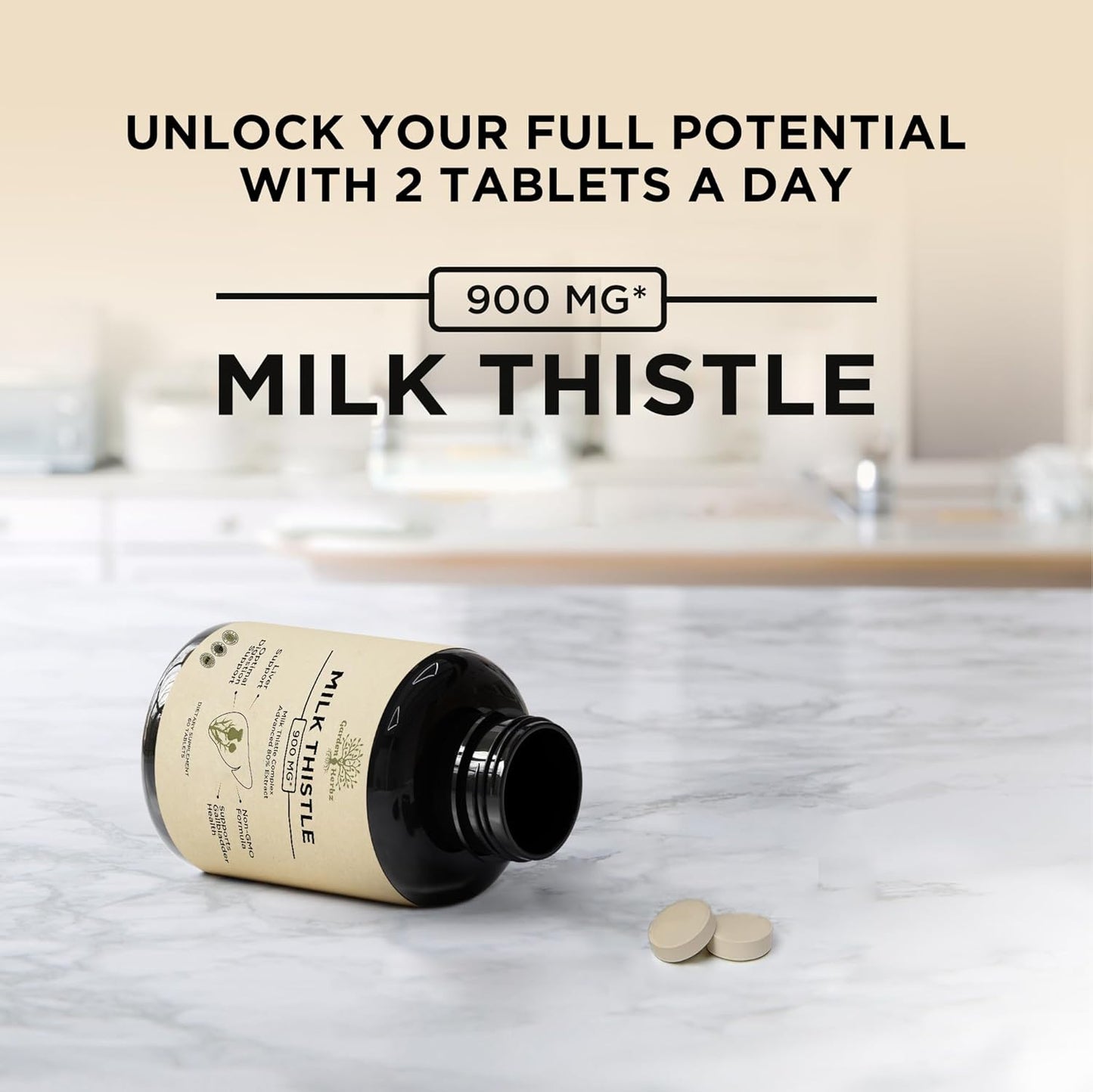 Premium Milk Thistle 900MG Liver & Kidney Support Tablets for Detox & Digestive Health - Non-GMO Formula - 60 Count