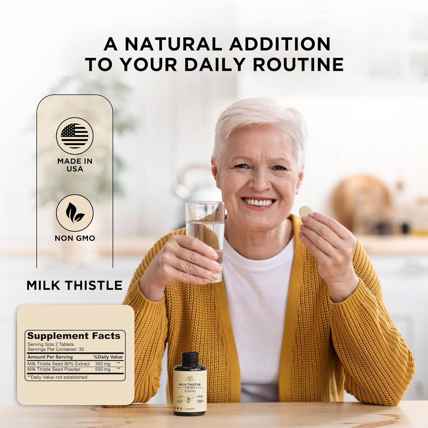 Premium Milk Thistle 900MG Liver & Kidney Support Tablets for Detox & Digestive Health - Non-GMO Formula - 60 Count