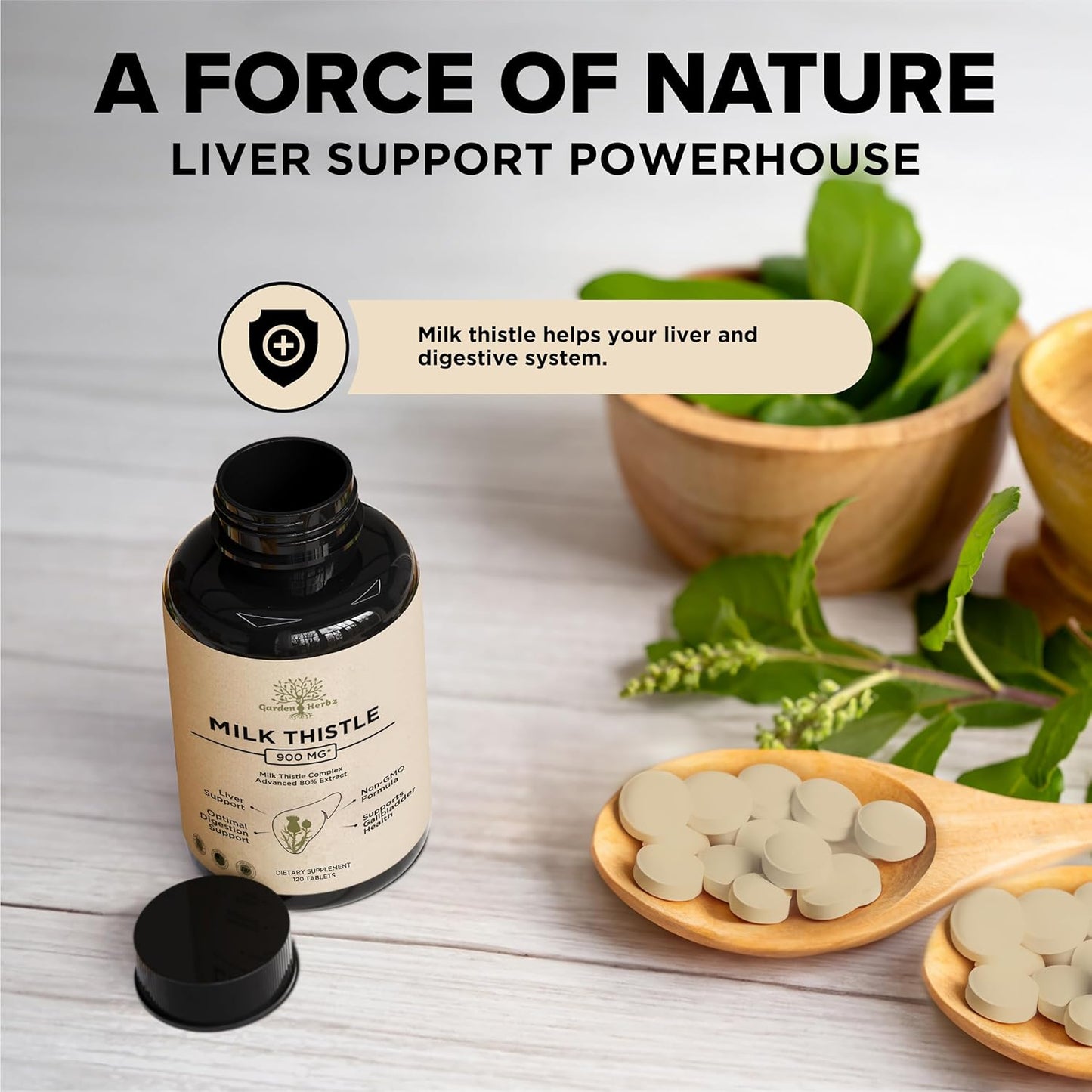 Premium Milk Thistle 900MG Tablets for Liver & Kidney Support - Detox & Digestive Health - Non-GMO Formula - 120 Count