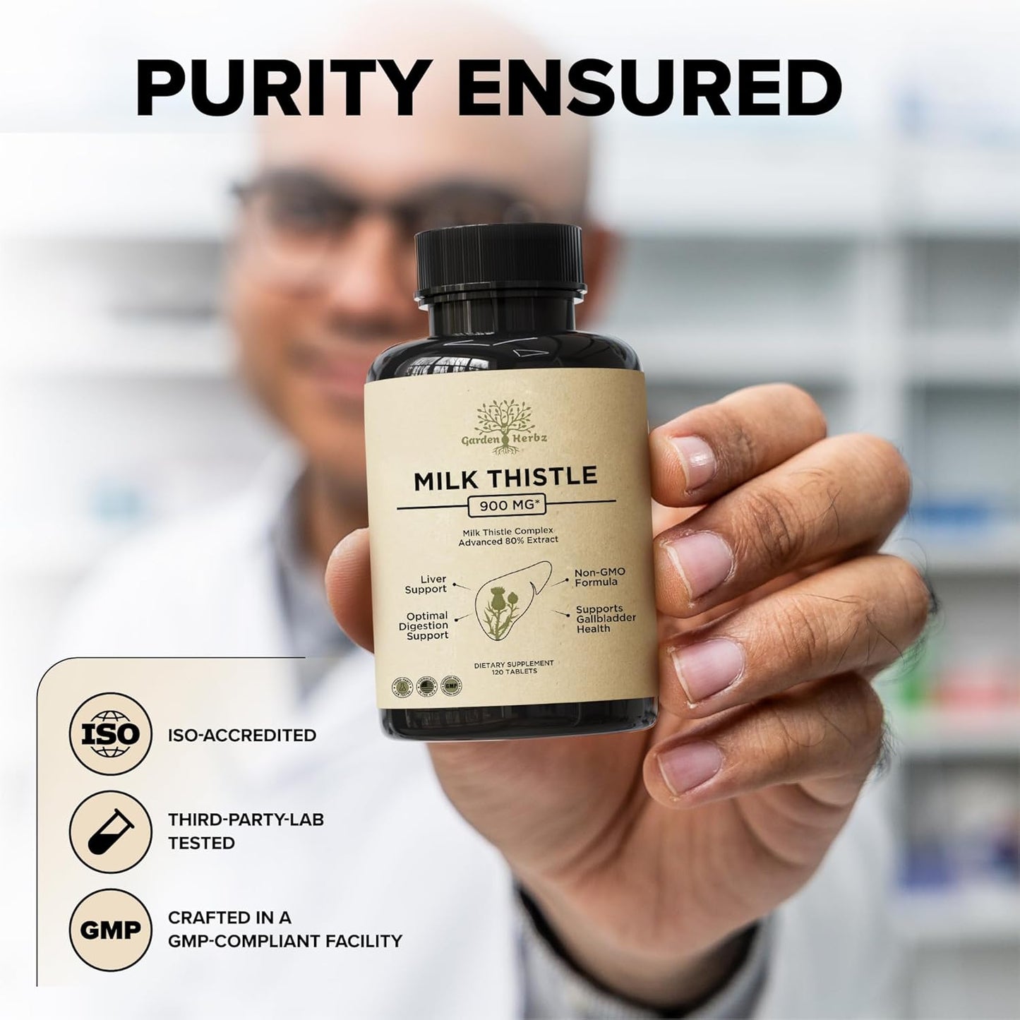 Premium Milk Thistle 900MG Tablets for Liver & Kidney Support - Detox & Digestive Health - Non-GMO Formula - 120 Count