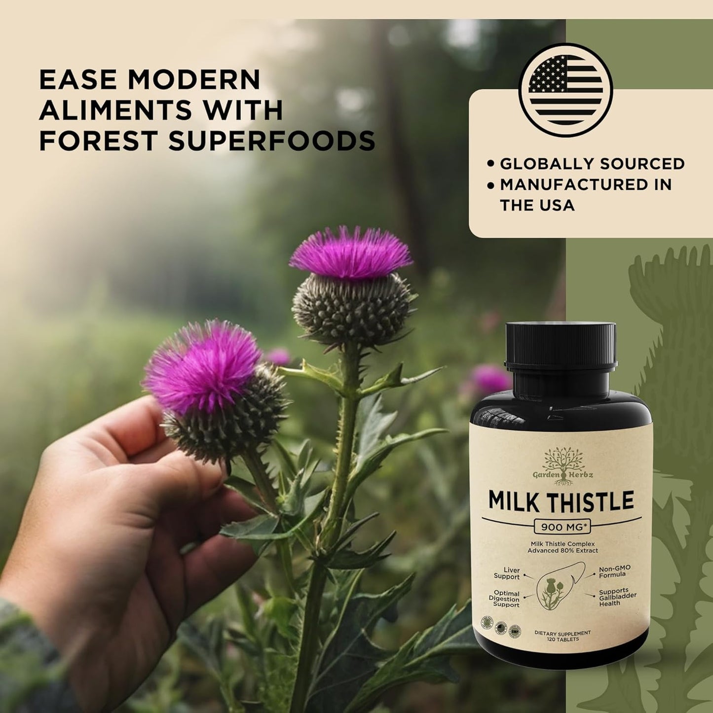Premium Milk Thistle 900MG Tablets for Liver & Kidney Support - Detox & Digestive Health - Non-GMO Formula - 120 Count