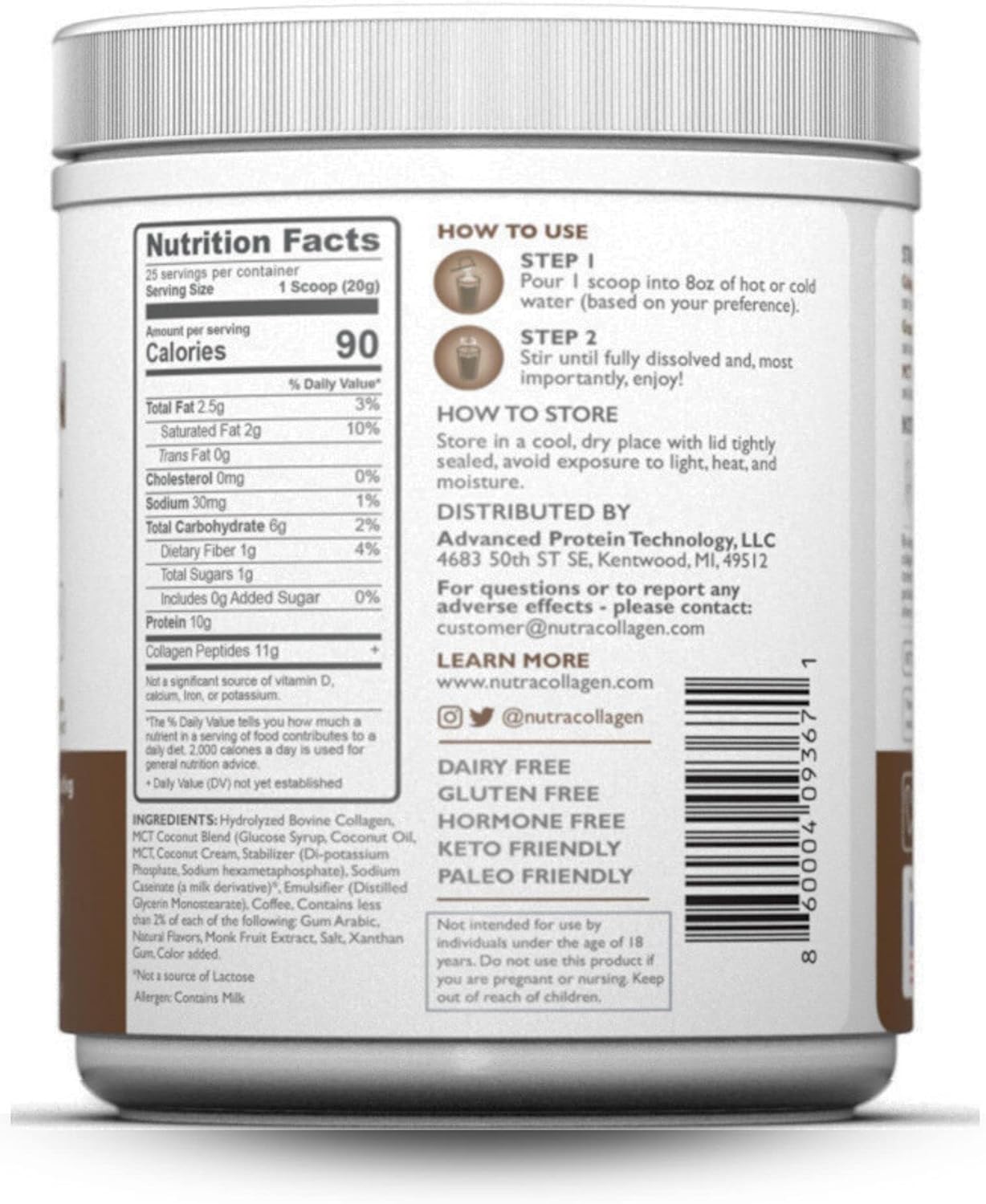 Premium Mocha Hazelnut Collagen Coffee Powder with MCT Coconut Oil - Keto Friendly, Grass-Fed, Soy and Gluten Free