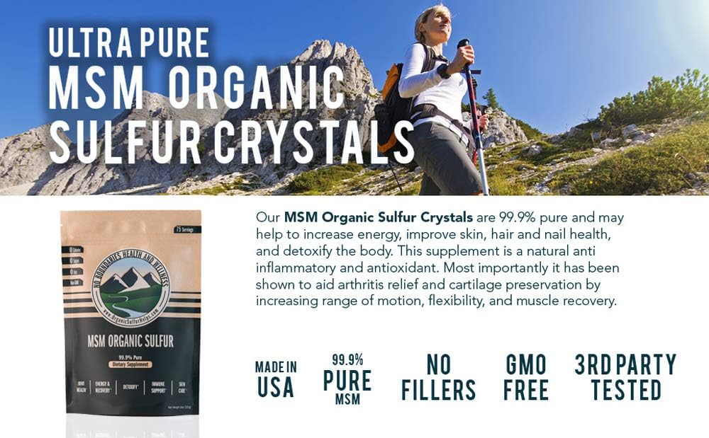 Premium MSM Organic Sulfur Crystals for Joint Pain, Allergies, Skin, Hair & Nails - 99.9% Pure Supplement by No Boundaries Health