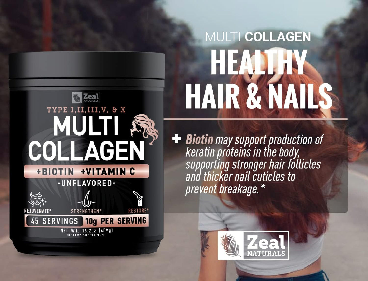 Premium Multi Collagen Peptides Protein Powder with Vitamin C, Biotin, Hyaluronic Acid for Hair Skin and Nails - Marine, Bovine, Chicken & Eggshell - Unflavored (45 Servings)