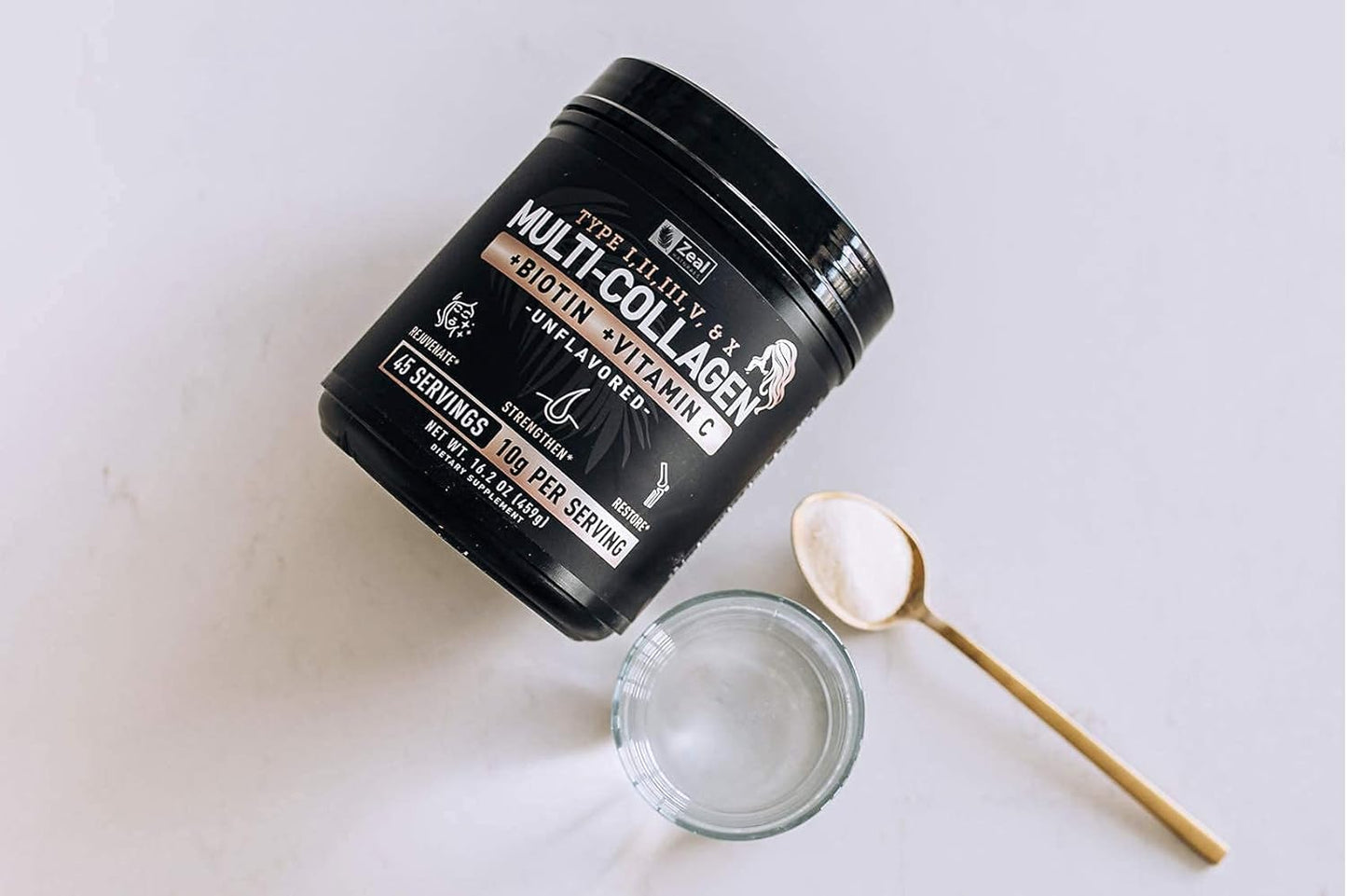 Premium Multi Collagen Peptides Protein Powder with Vitamin C, Biotin, Hyaluronic Acid for Hair Skin and Nails - Marine, Bovine, Chicken & Eggshell - Unflavored (45 Servings)