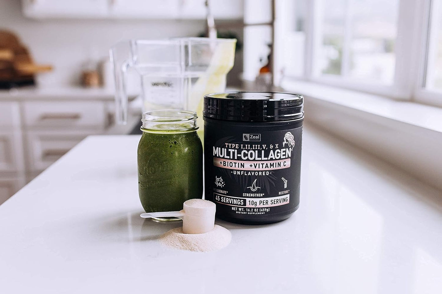 Premium Multi Collagen Peptides Protein Powder with Vitamin C, Biotin, Hyaluronic Acid for Hair Skin and Nails - Marine, Bovine, Chicken & Eggshell - Unflavored (45 Servings)