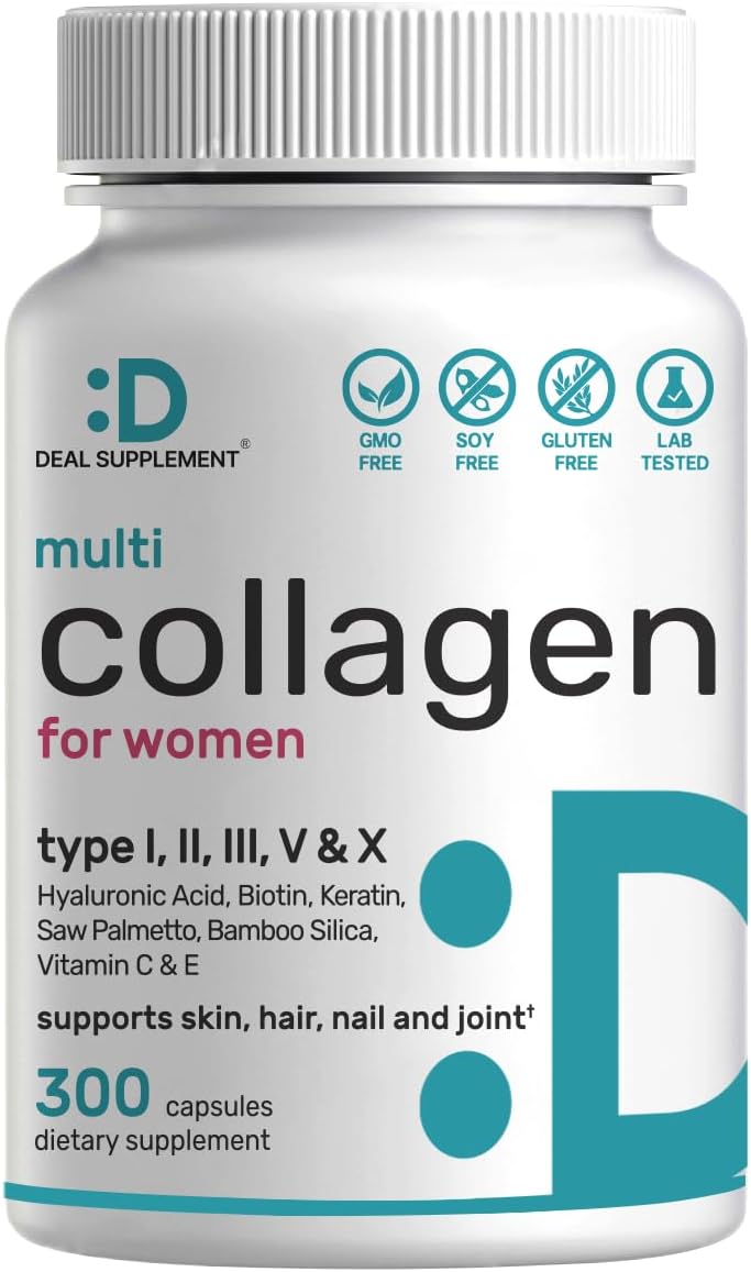 Premium Multi Collagen Pills with Vitamin C, E, and Biotin - 300 Capsules - Hydrolyzed Collagen Peptides - Saw Palmetto, Bamboo Silica, and Hyaluronic Acid - 11-in-1 Formula for Hair, Skin, Nails, and Joints