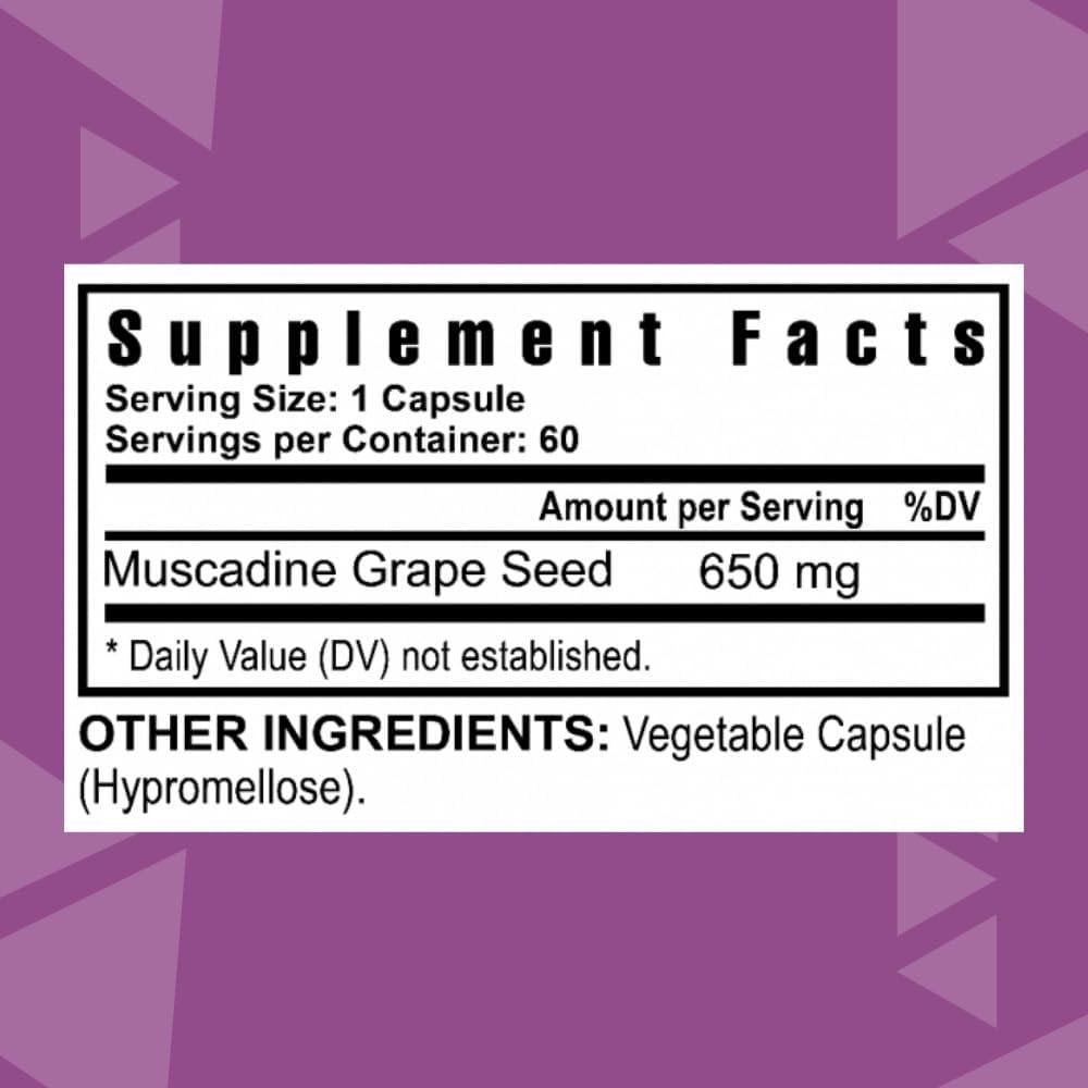 Premium Muscadine Grape Seed Extract Capsules - 650mg - Antioxidant Superfood with Resveratrol, Ellagic Acid, Quercetin - 60 Servings